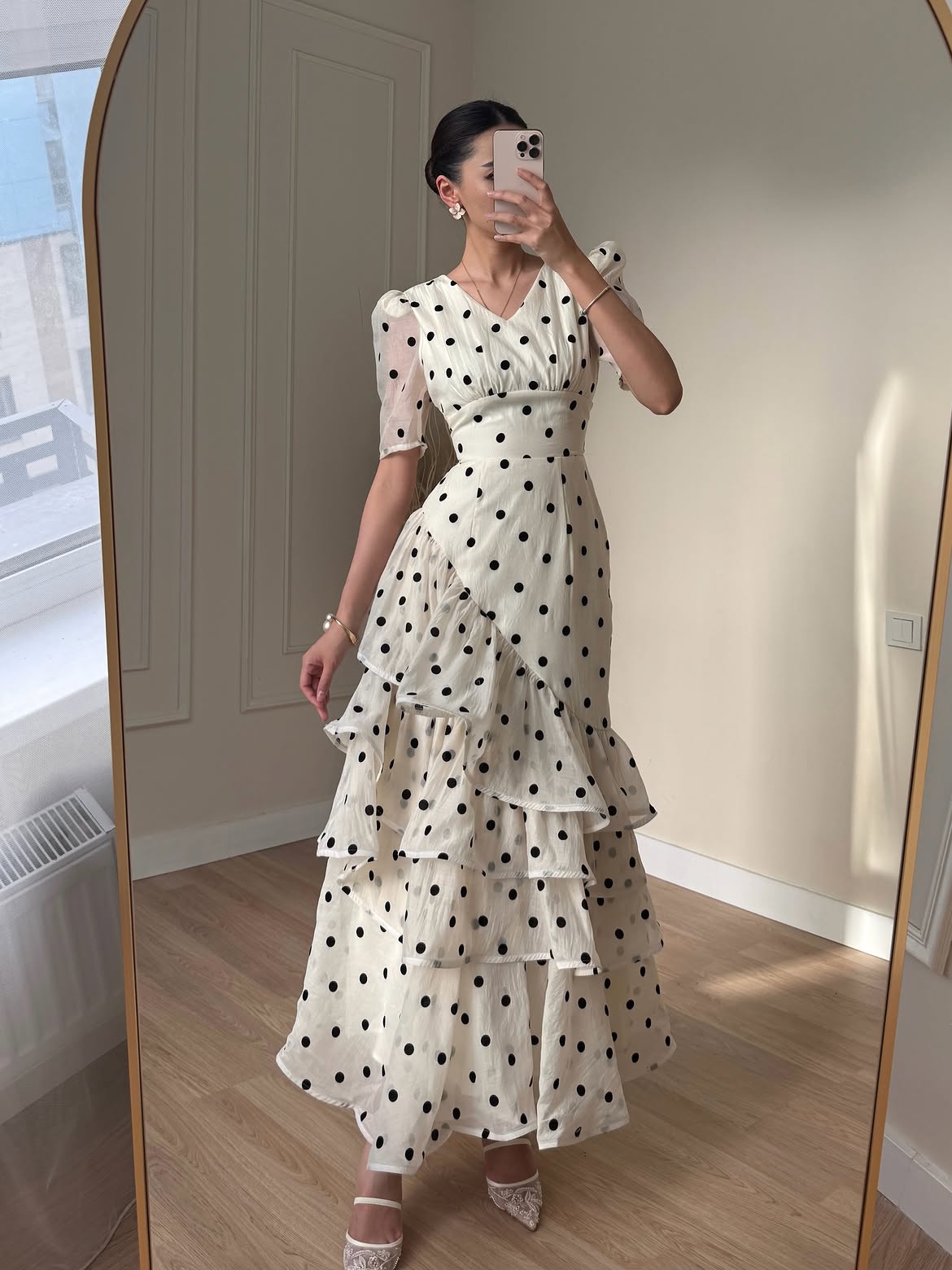 Polka-Dot Ruffled Maxi Dress
