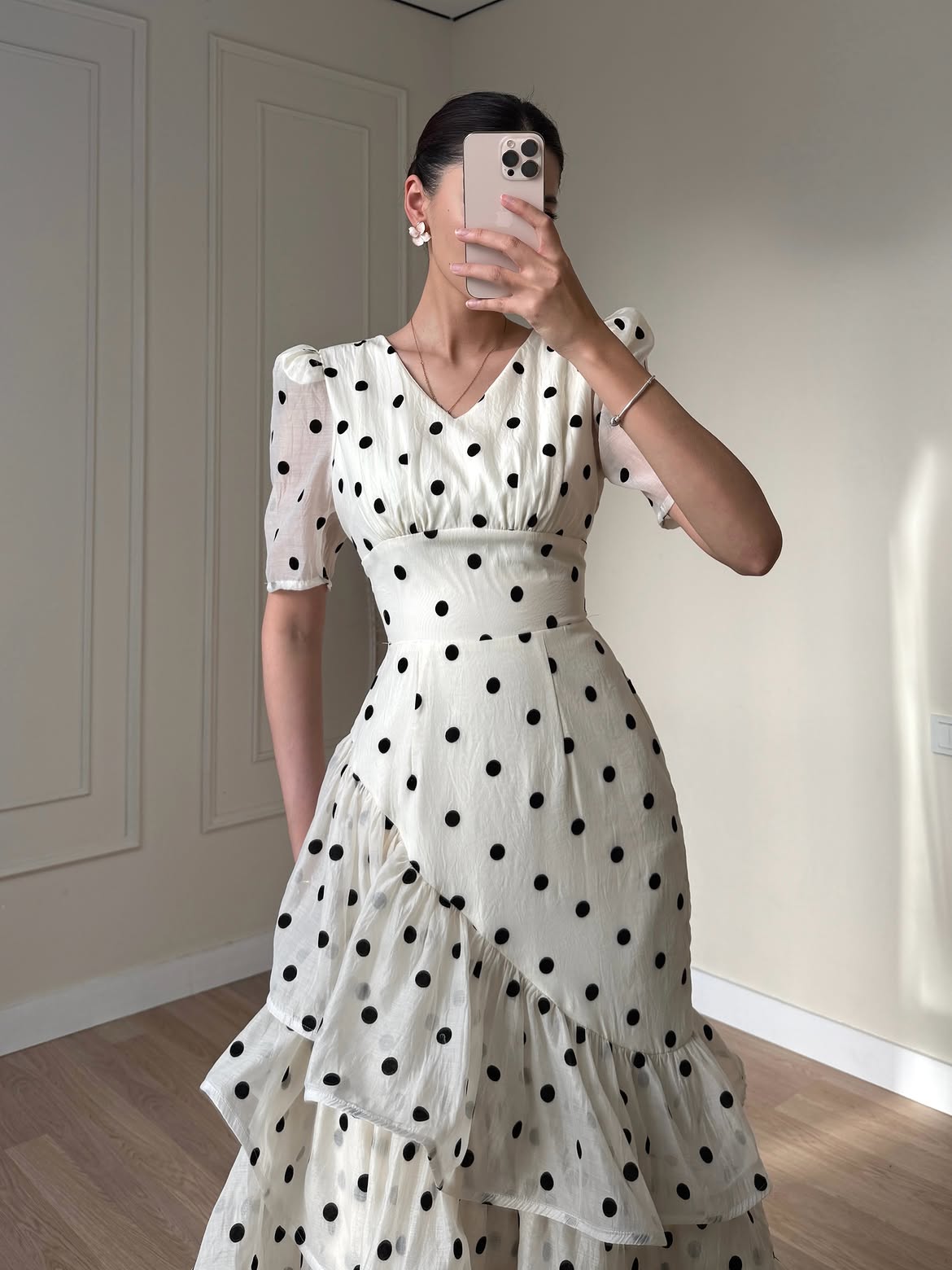 Polka-Dot Ruffled Maxi Dress