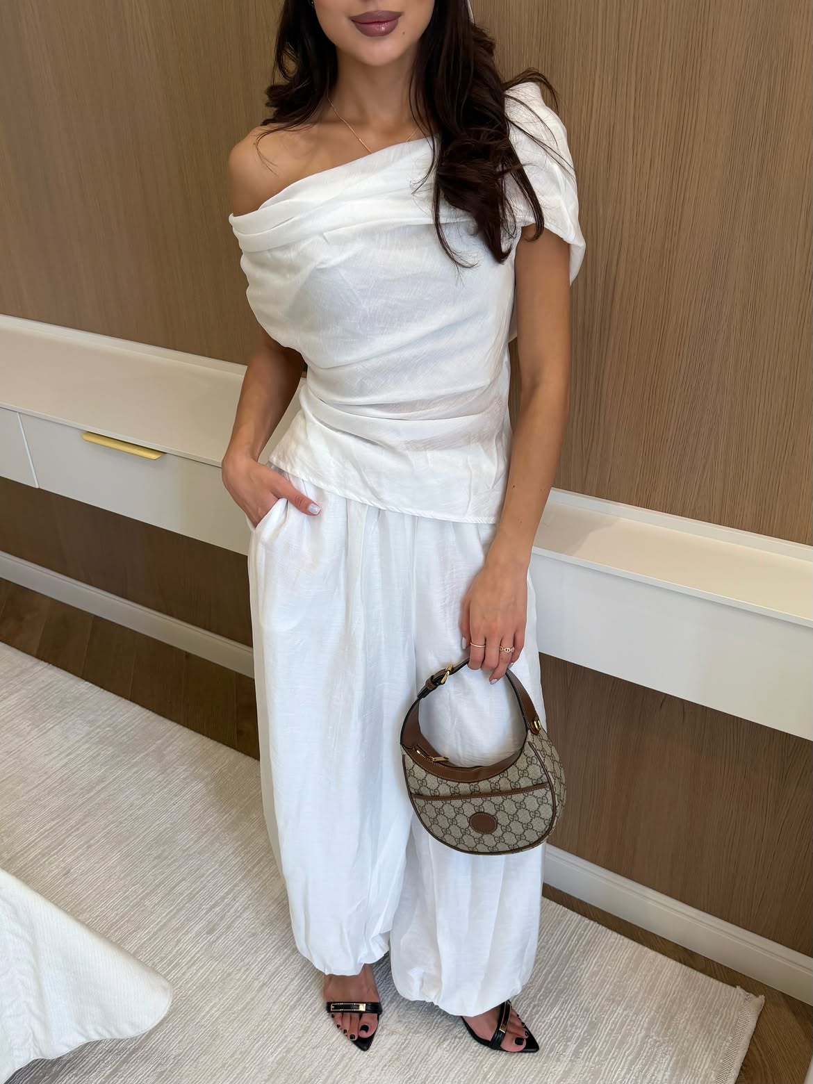 Asymmetrical Blouse And Baggy Pants Set