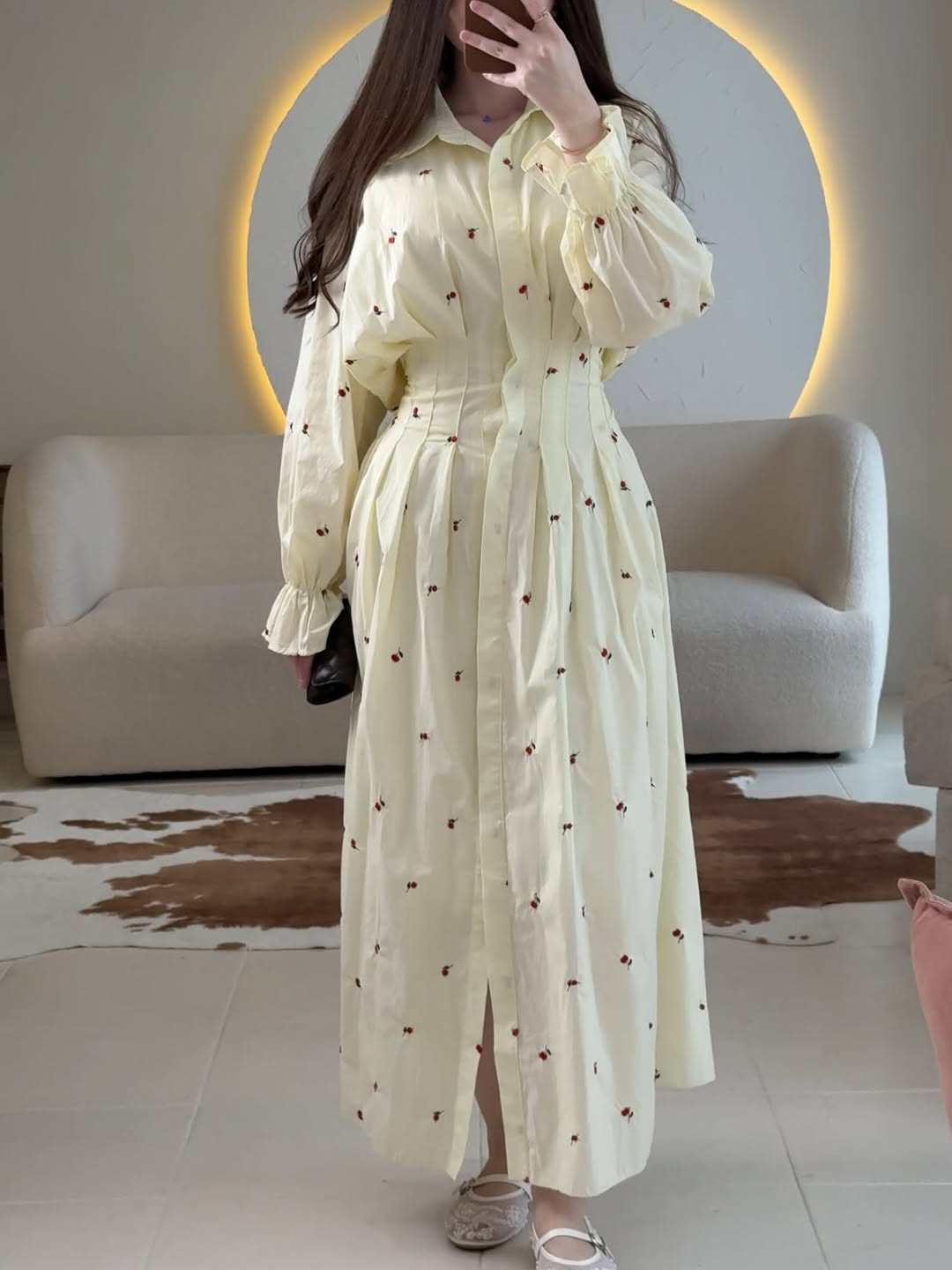 Floral Embroidered Pleated Dress