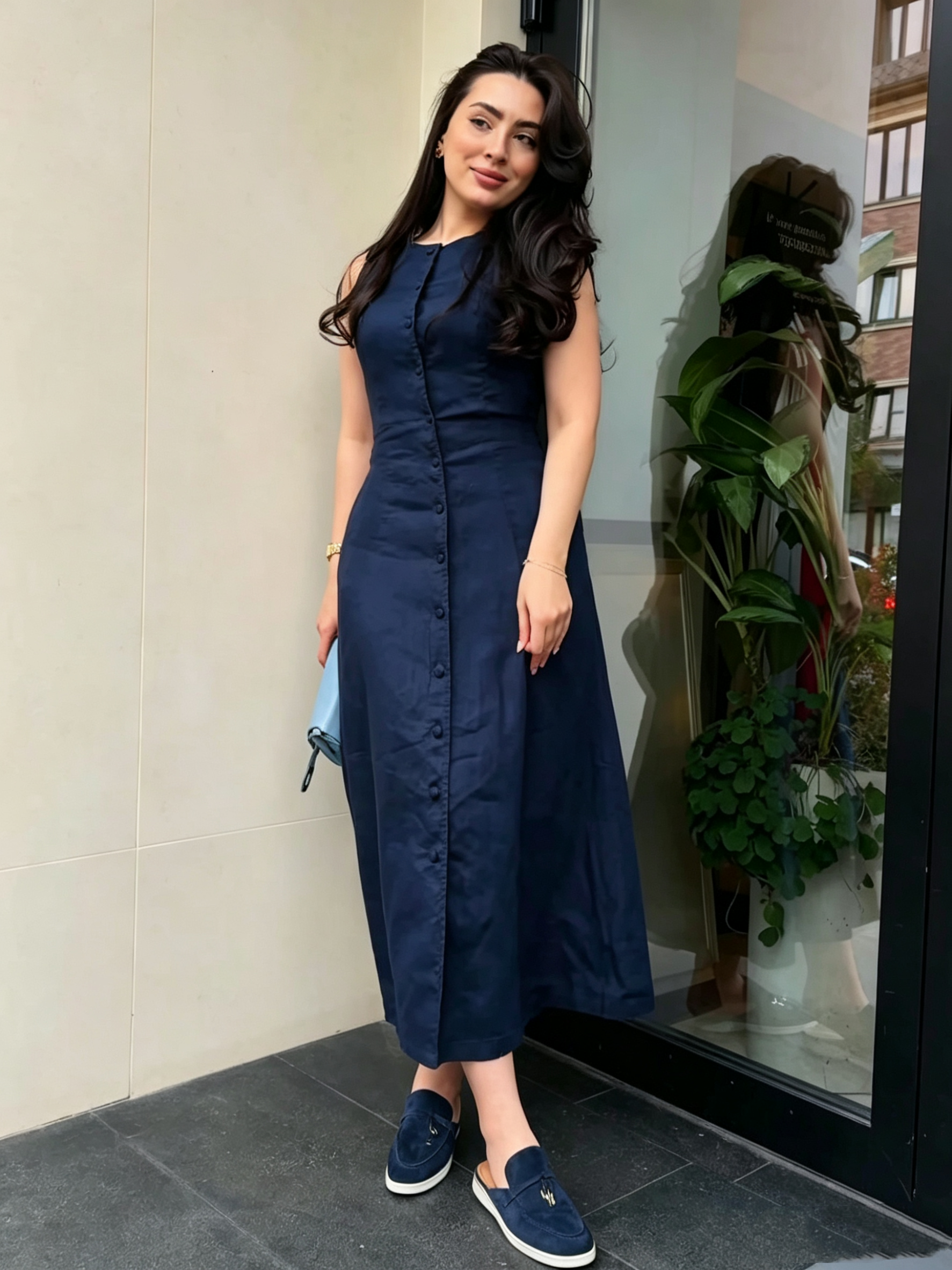 Vintage Cotton-Linen Maxi Dress