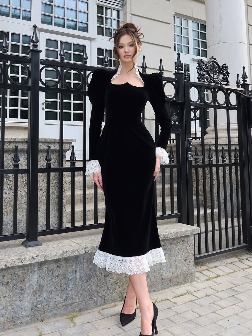 Velvet Lace Patchwork Gown