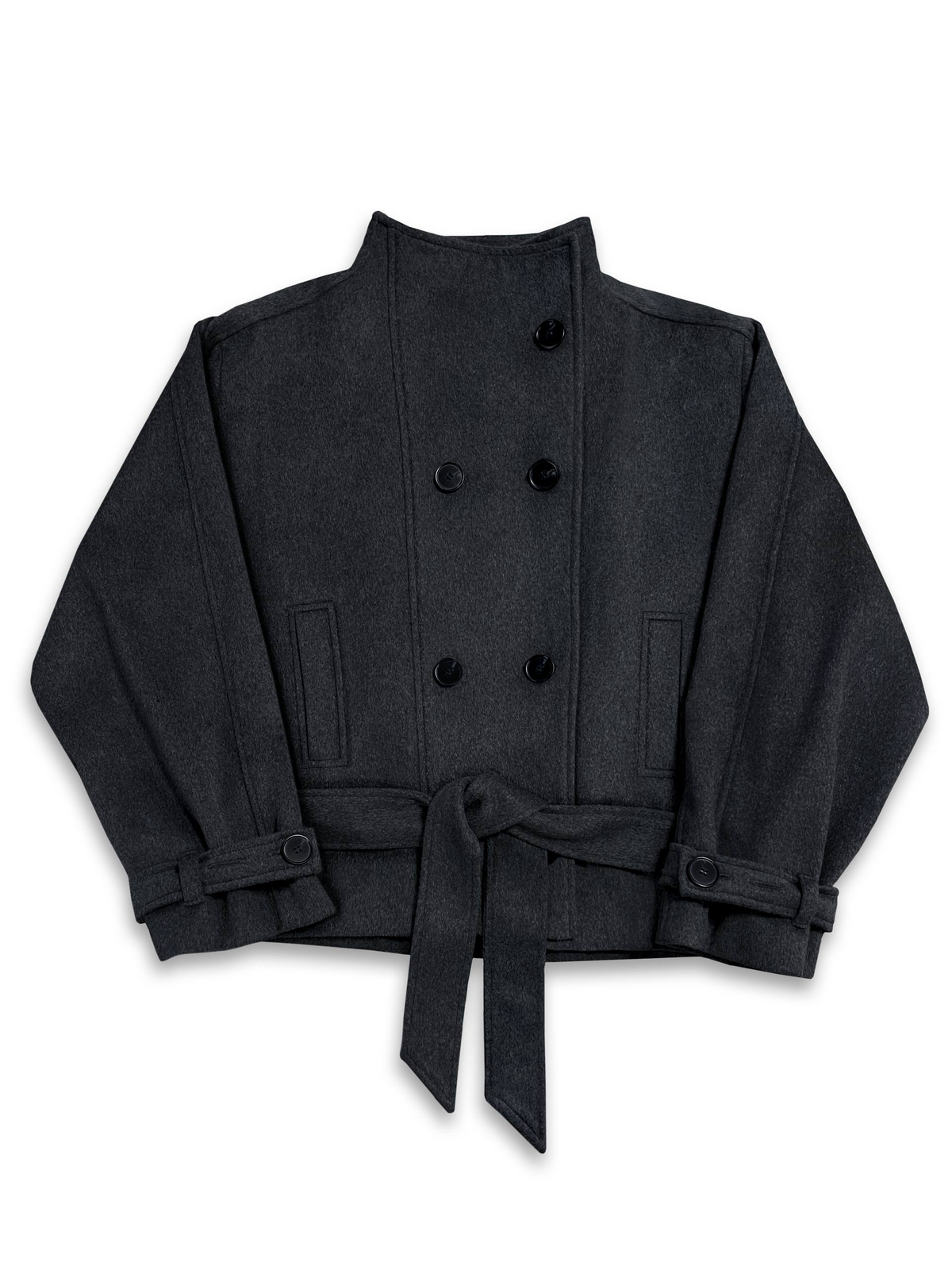 Double-Breasted Drawstring Wool Coat