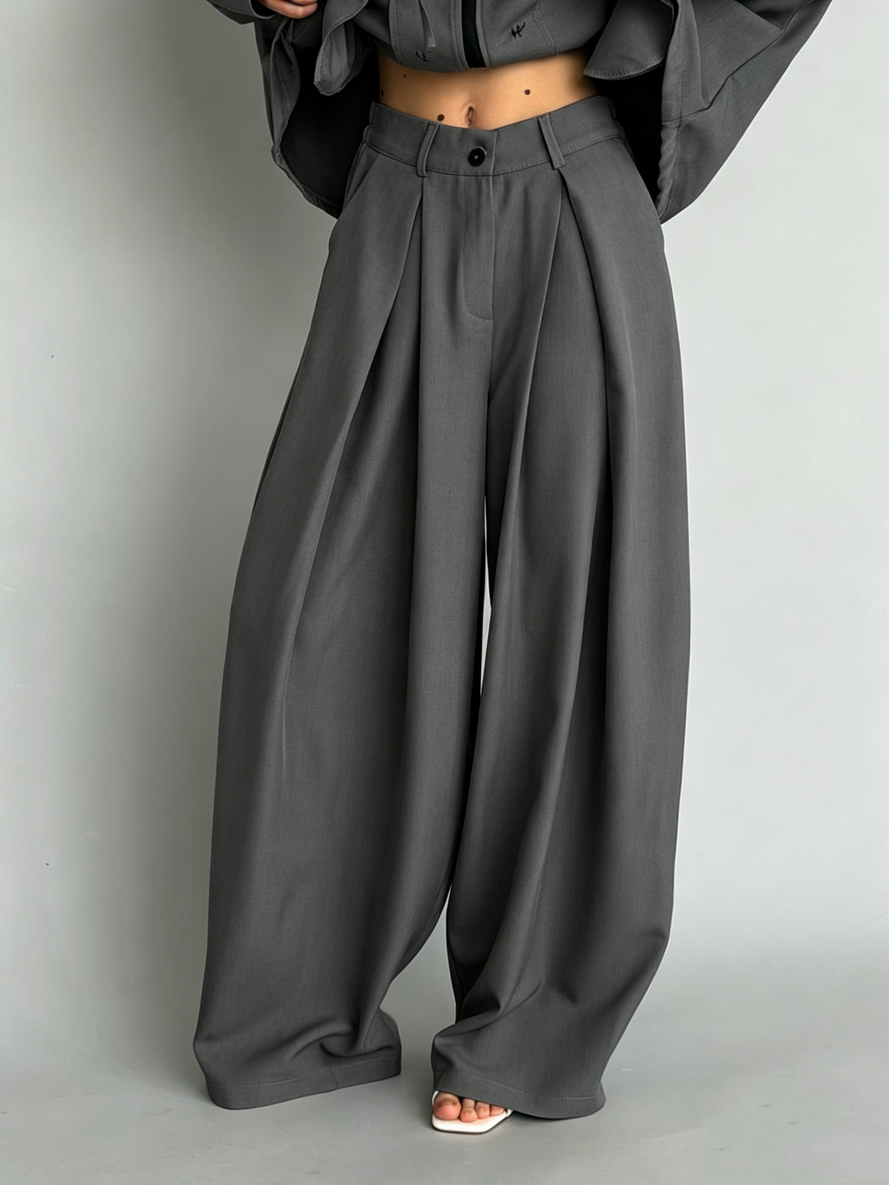 Button-Front Loose-Fit Baggy Pants Set