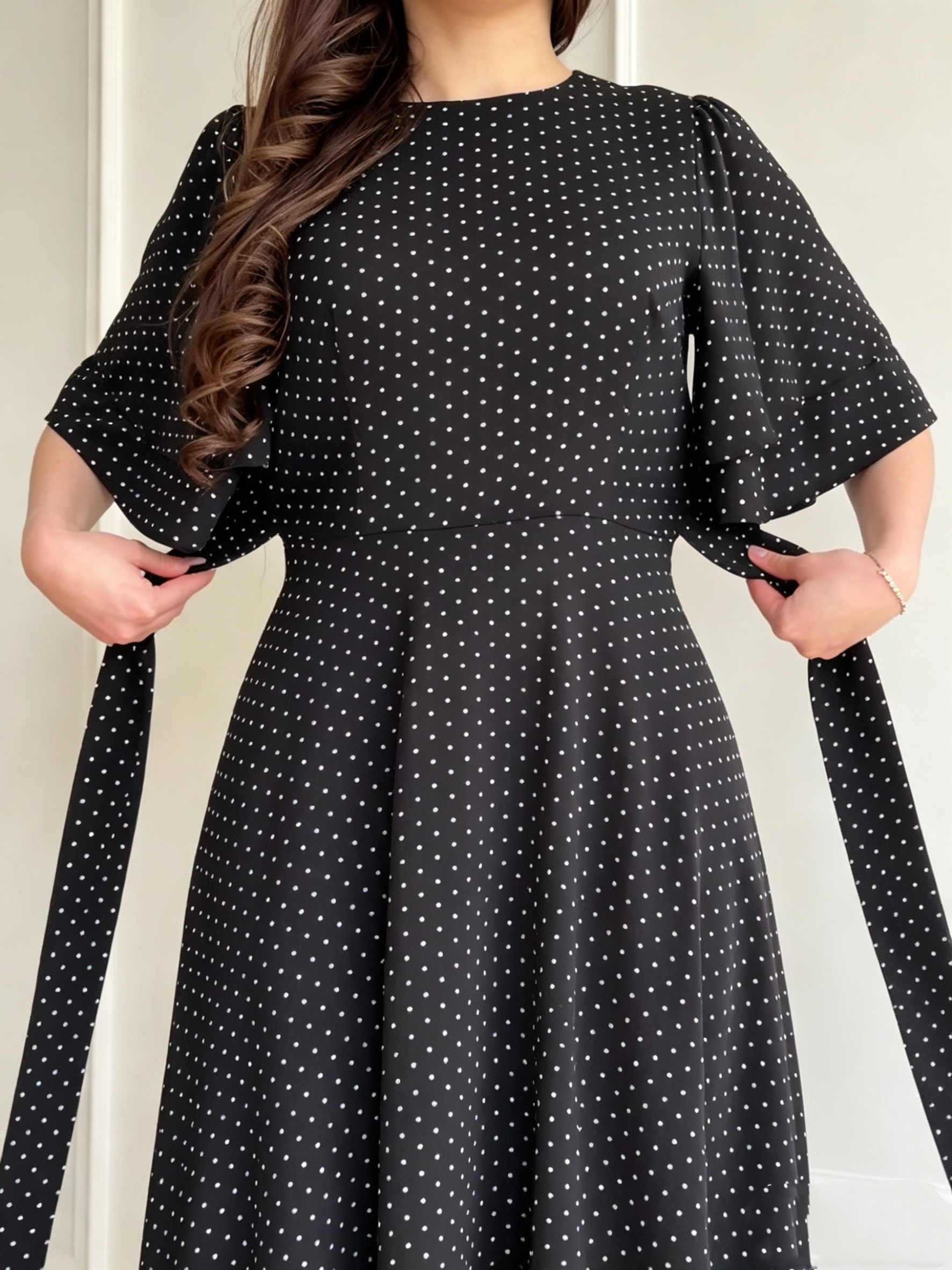 Polka-dot Fitted Tie-Waist Dress
