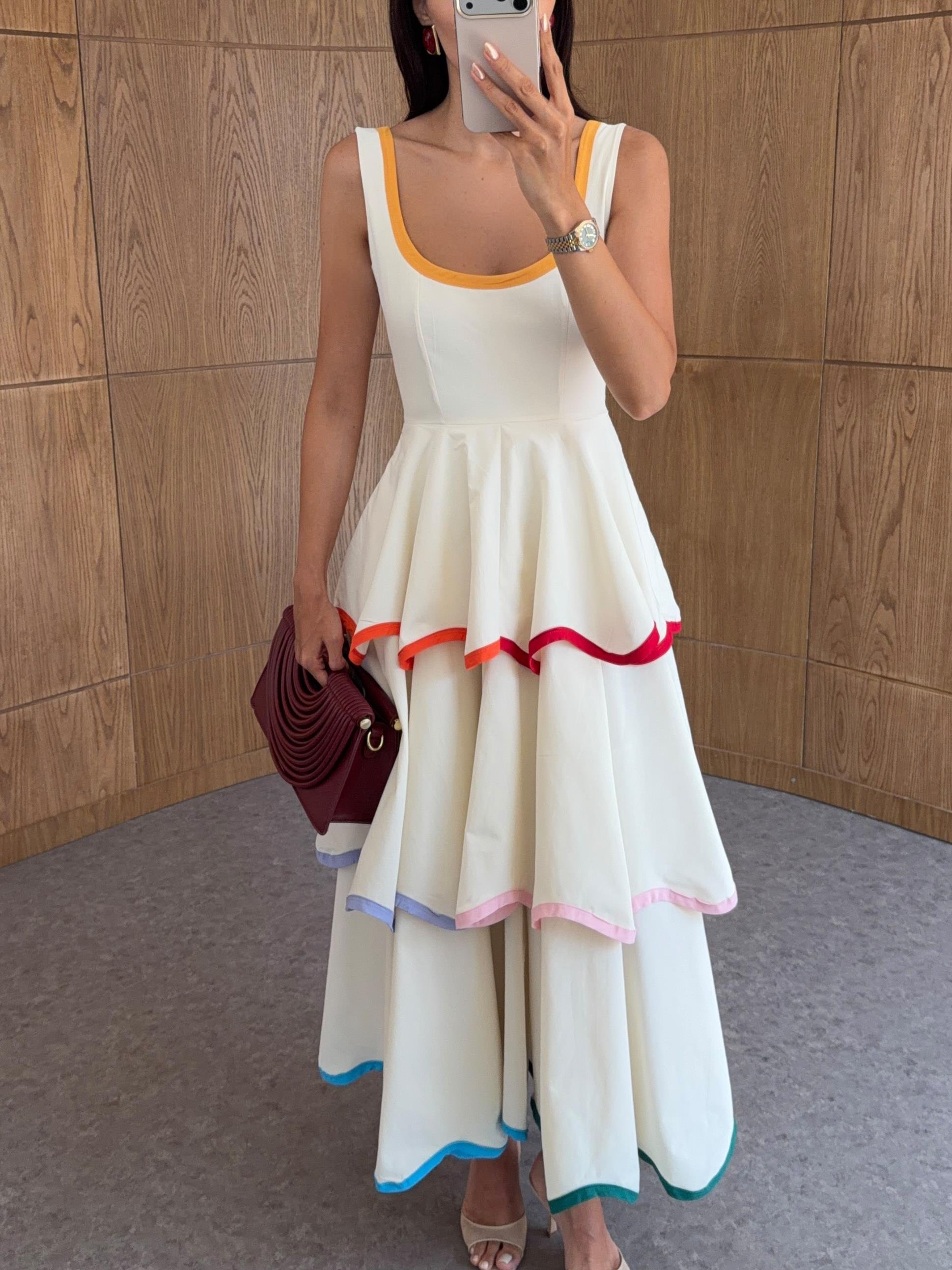Contrasting-Color Layered Dress