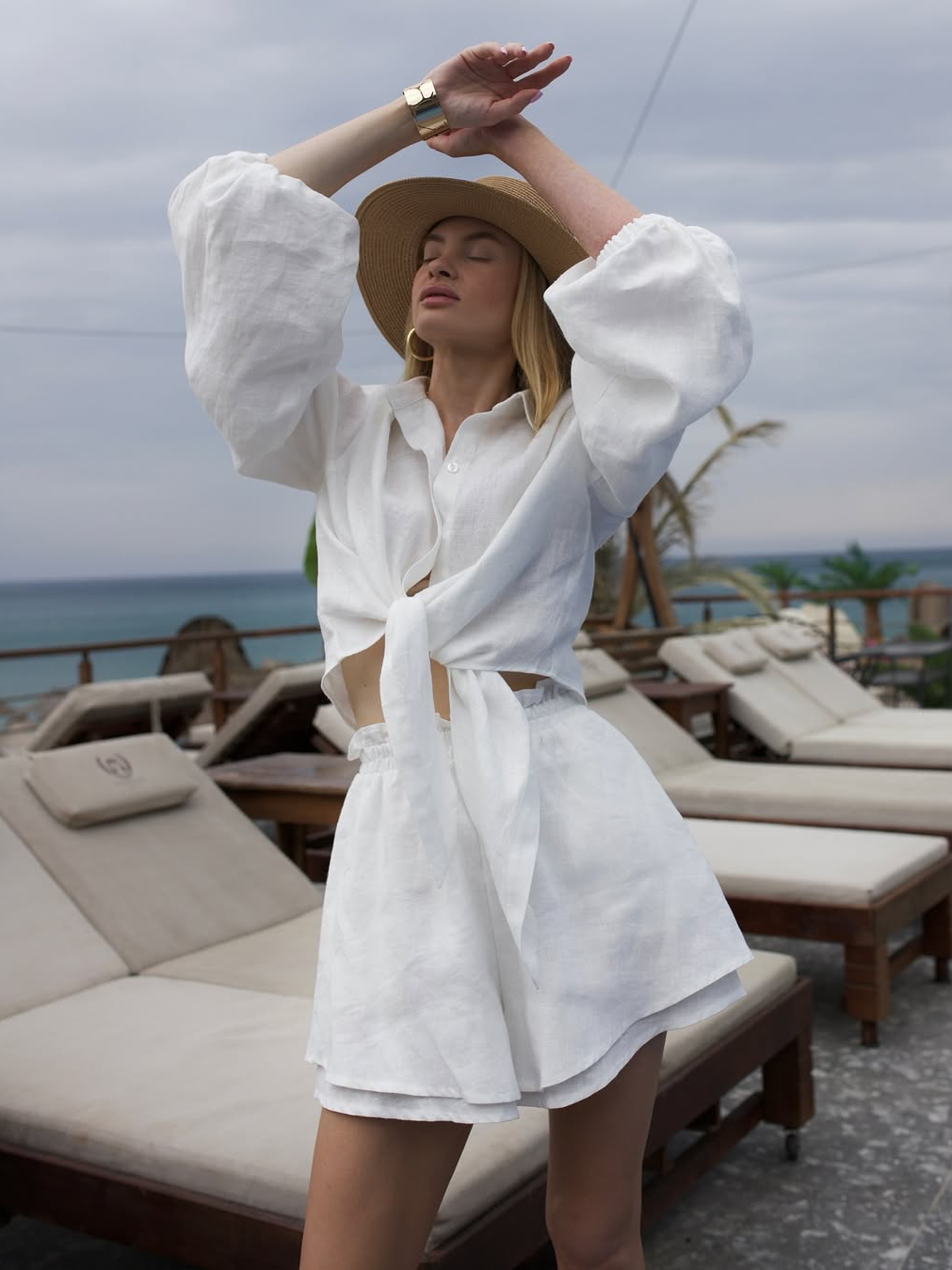 Conjunto de dos piezas de pantalones cortos de algodón con burbujas