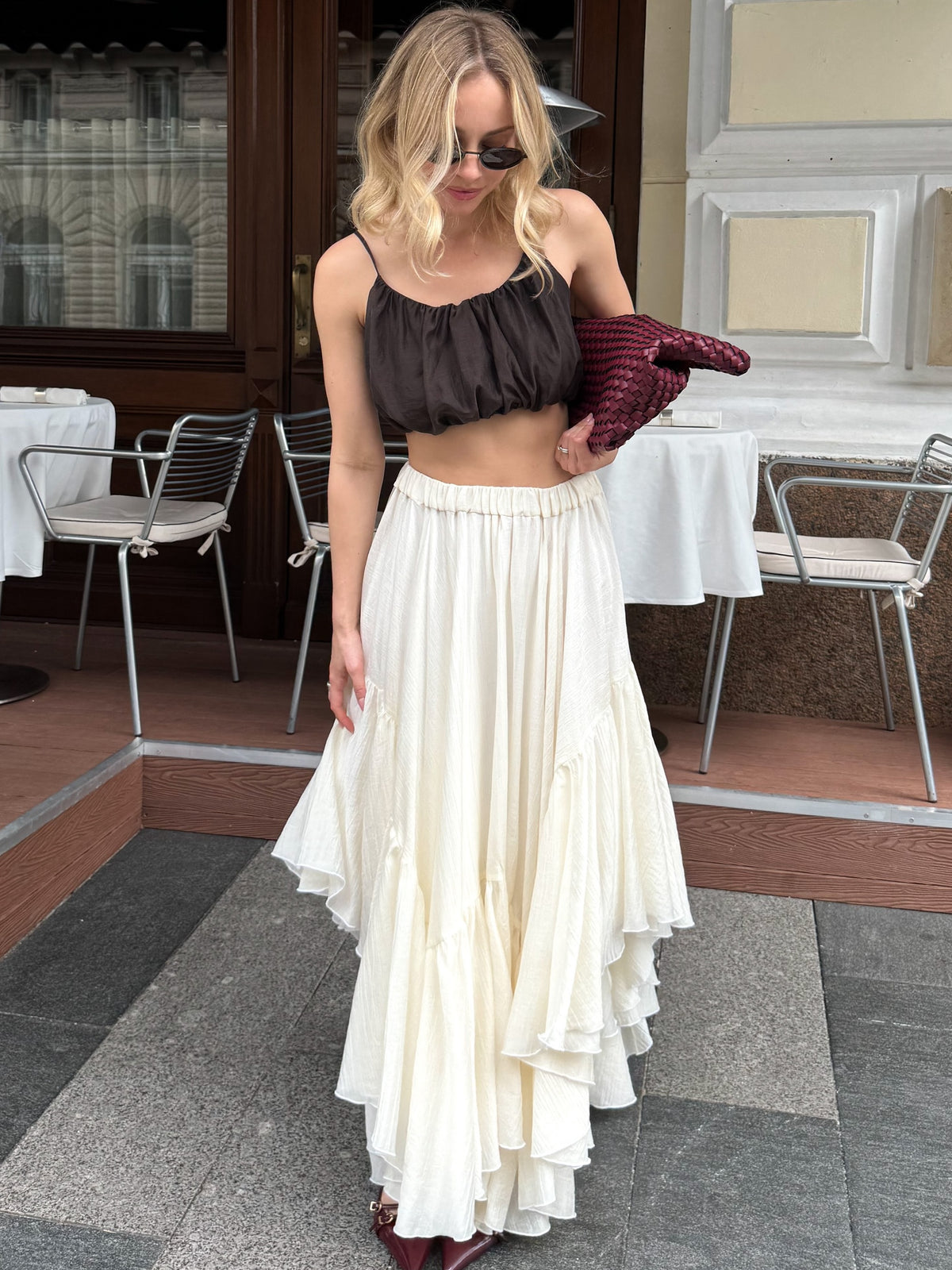 Irregular-Hem Ruffled Skirt