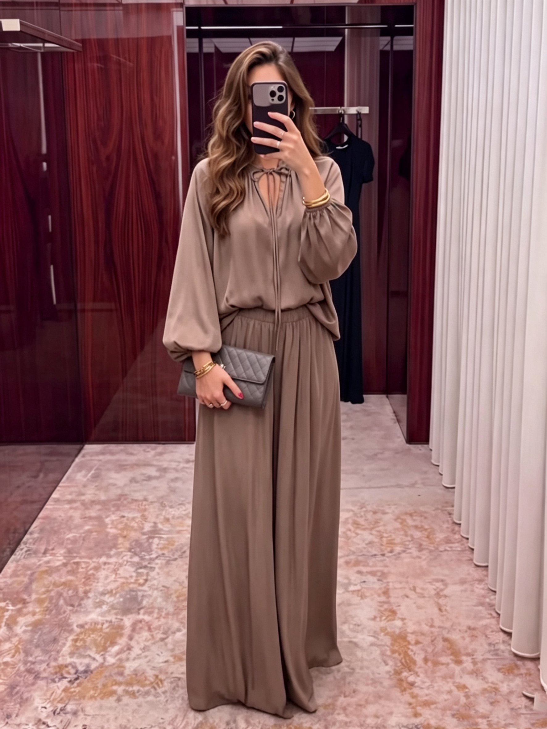 Satin-Silhouette Tie-Front Set