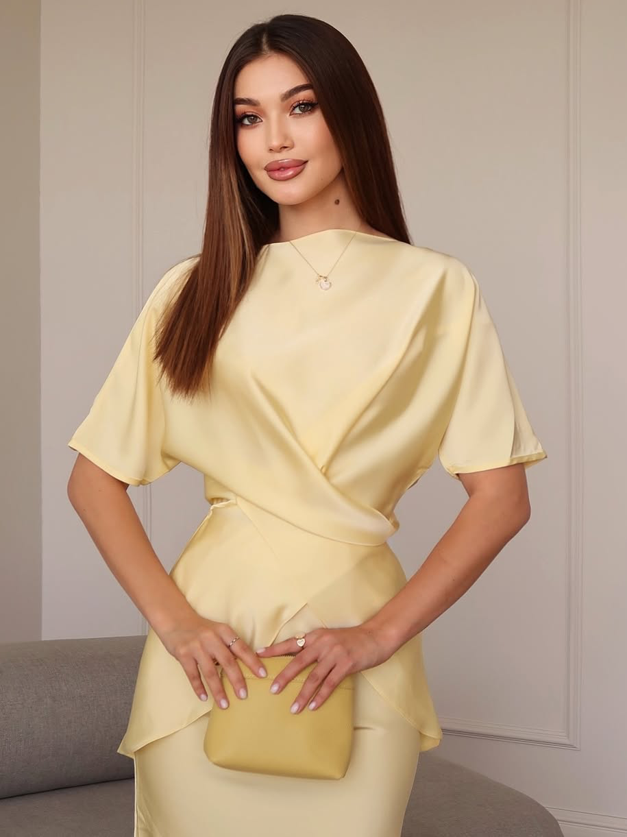 Satin Tie Back Solid Skirt Set