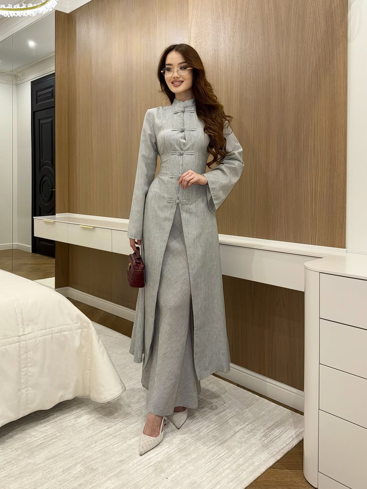 Button-Front Linen Two-Piece Set