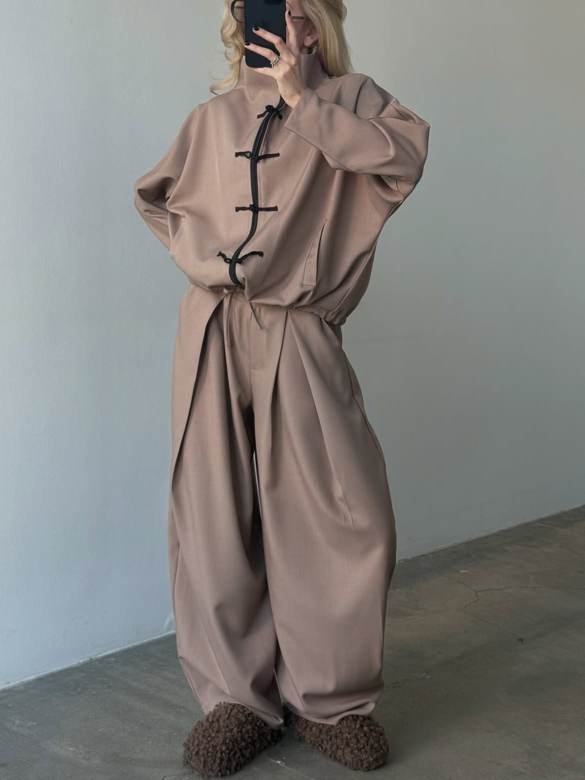 Button-Front Loose-Fit Baggy Pants Set