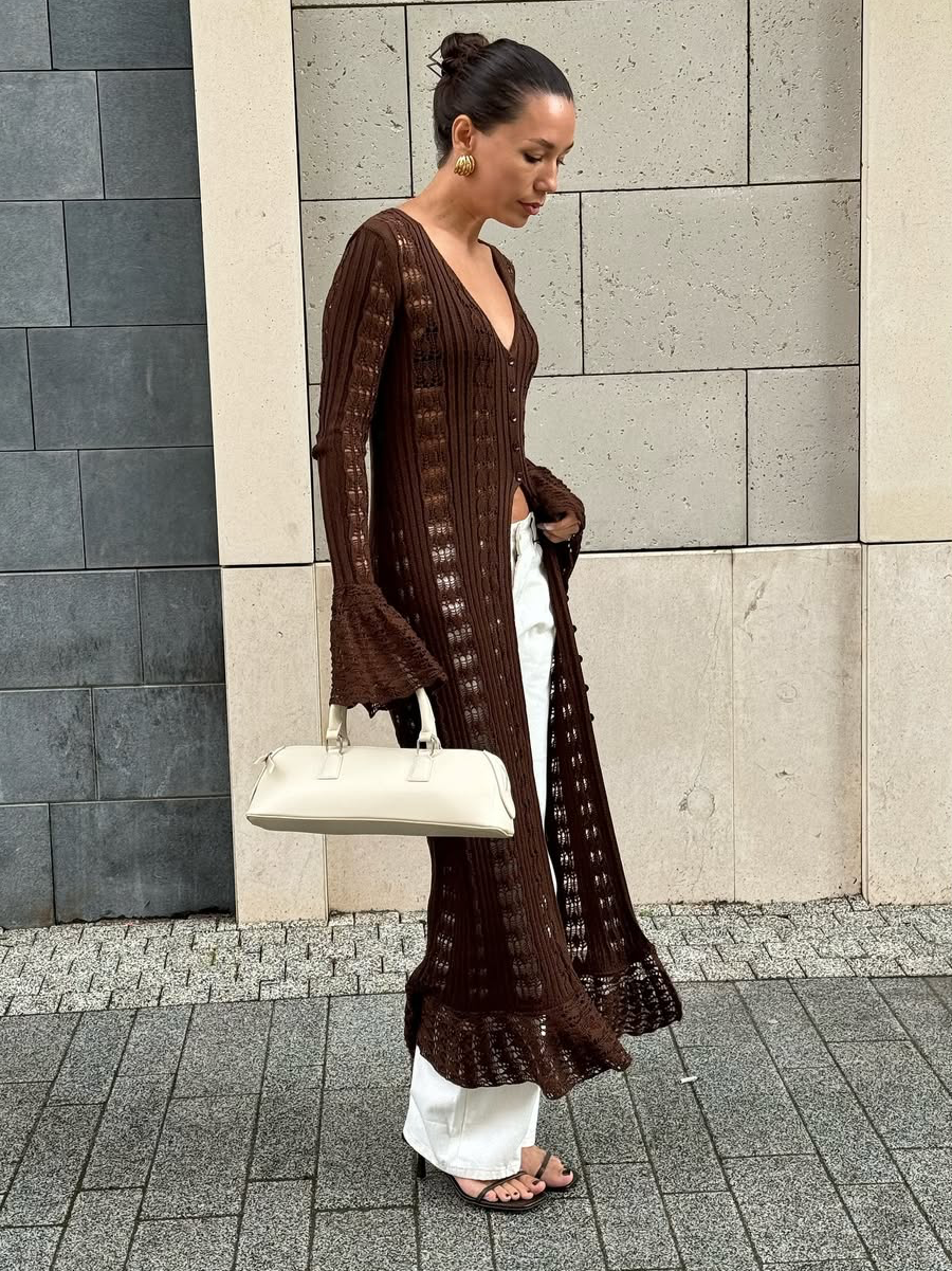 Flare Sleeve Knit Long Cardigan