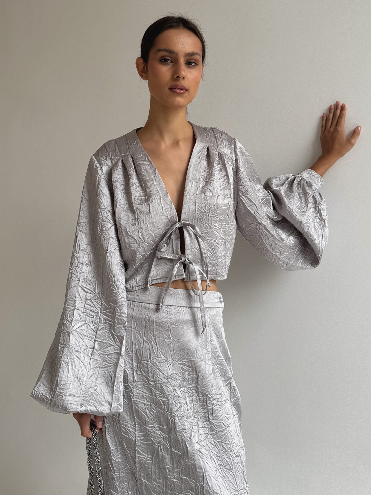 Textured Tie-Front Loose-Fitting Set