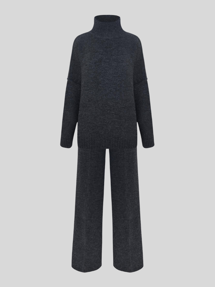 Plain Turtleneck Knit Pants Set