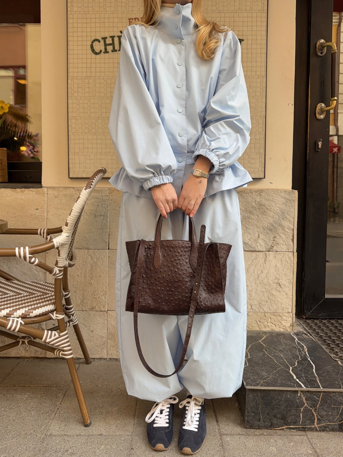Waist-cinched Jacket and Baggy Pants Set