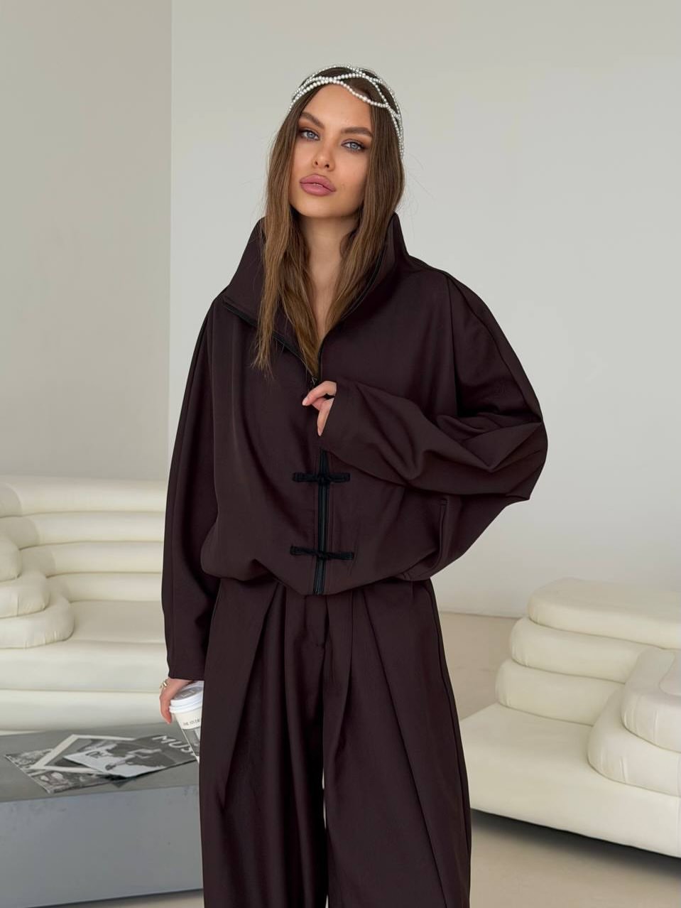 Button-Front Loose-Fit Baggy Pants Set