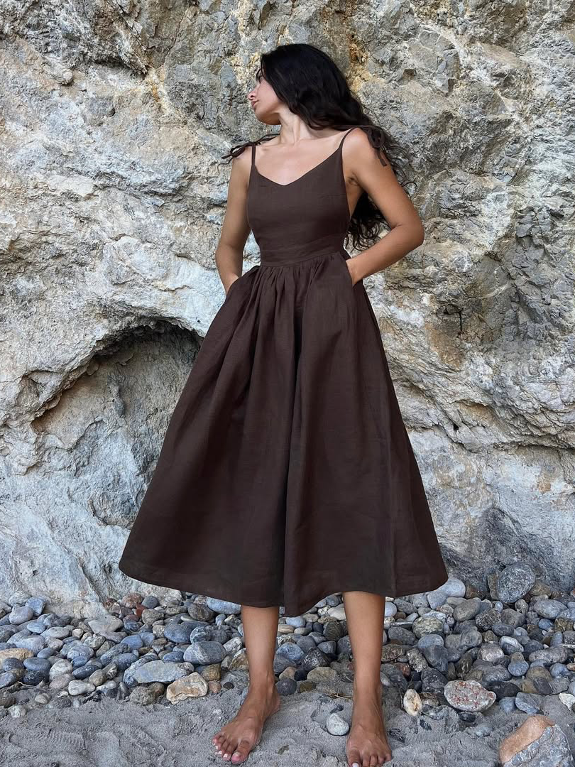 Cotton & Linen Backless Long Dress Cotton & Linen Backless Long Dress