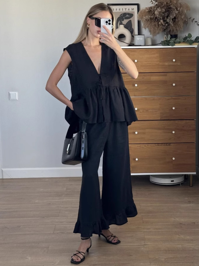 Lace-up Sleeveless Vest and Pants Set