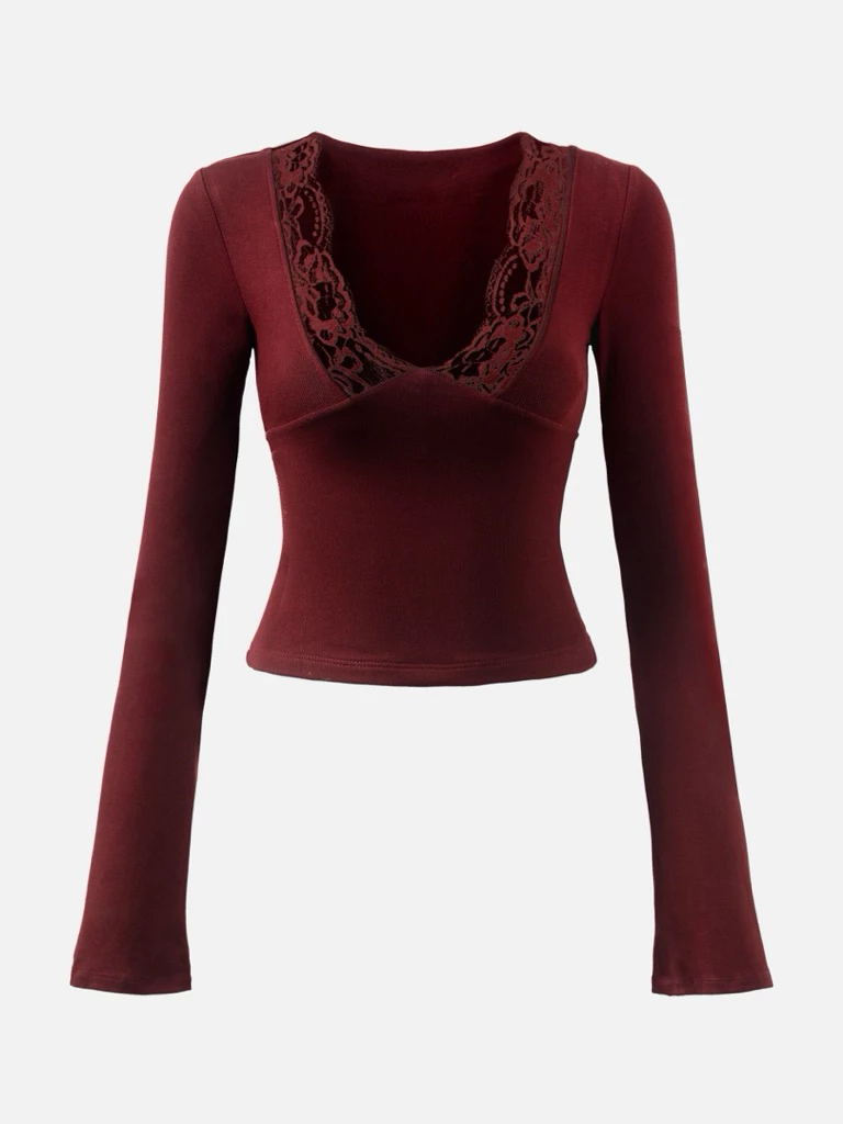 V-Neck Lace-Trim Blouse