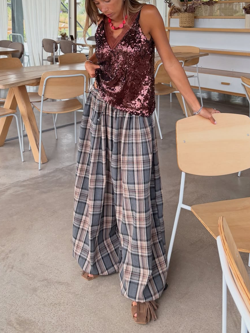 Checkered loose-fit baggy pants
