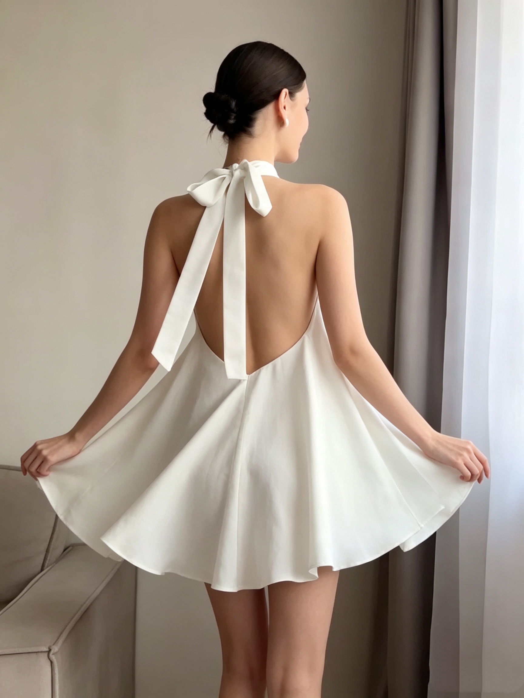 Satin Neck-Tie Backless Dress