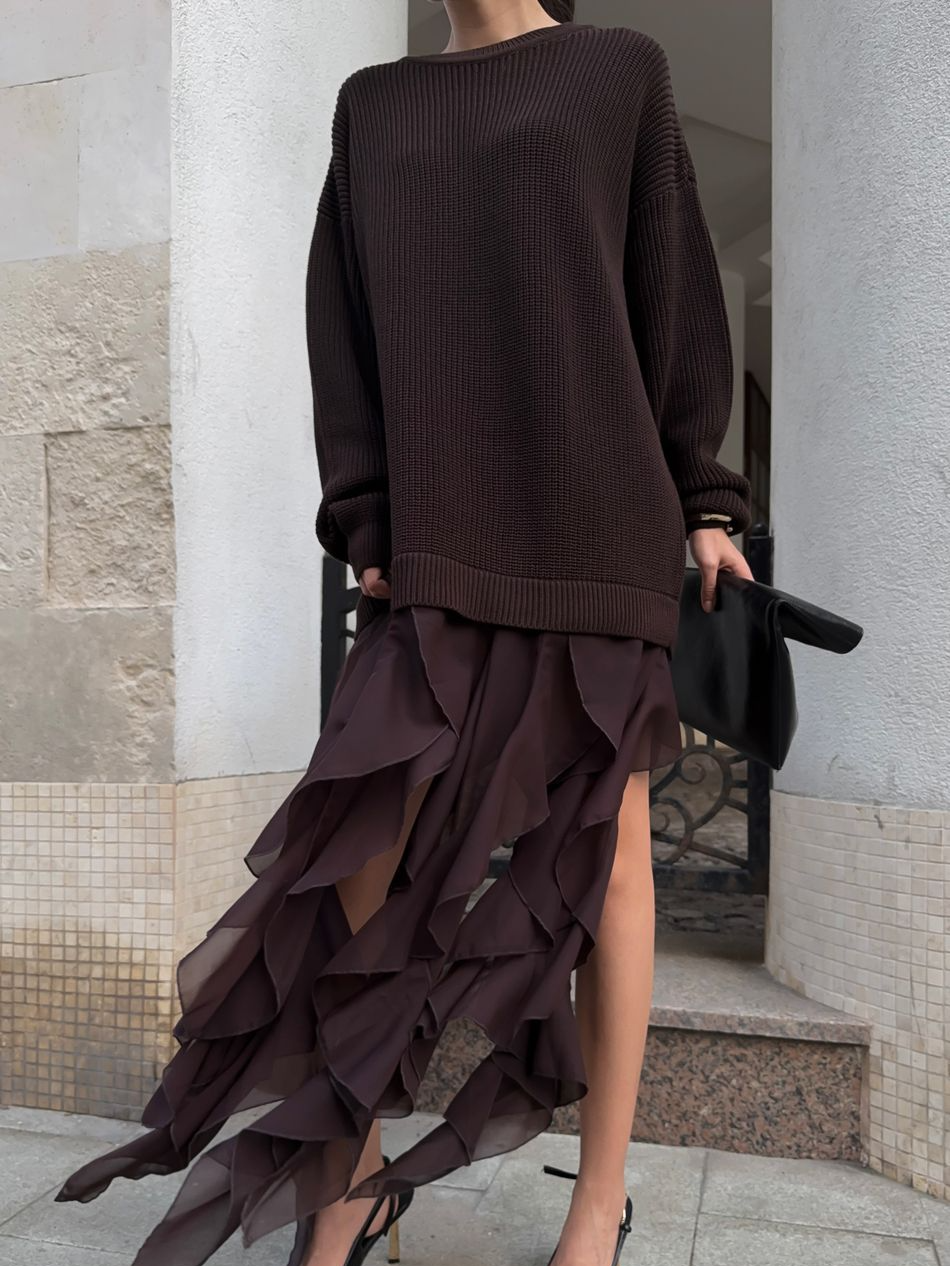 Irregular Lace Hem Patchwork Sweater