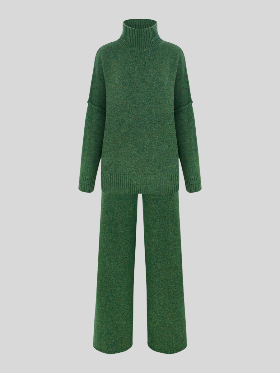 Plain Turtleneck Knit Pants Set
