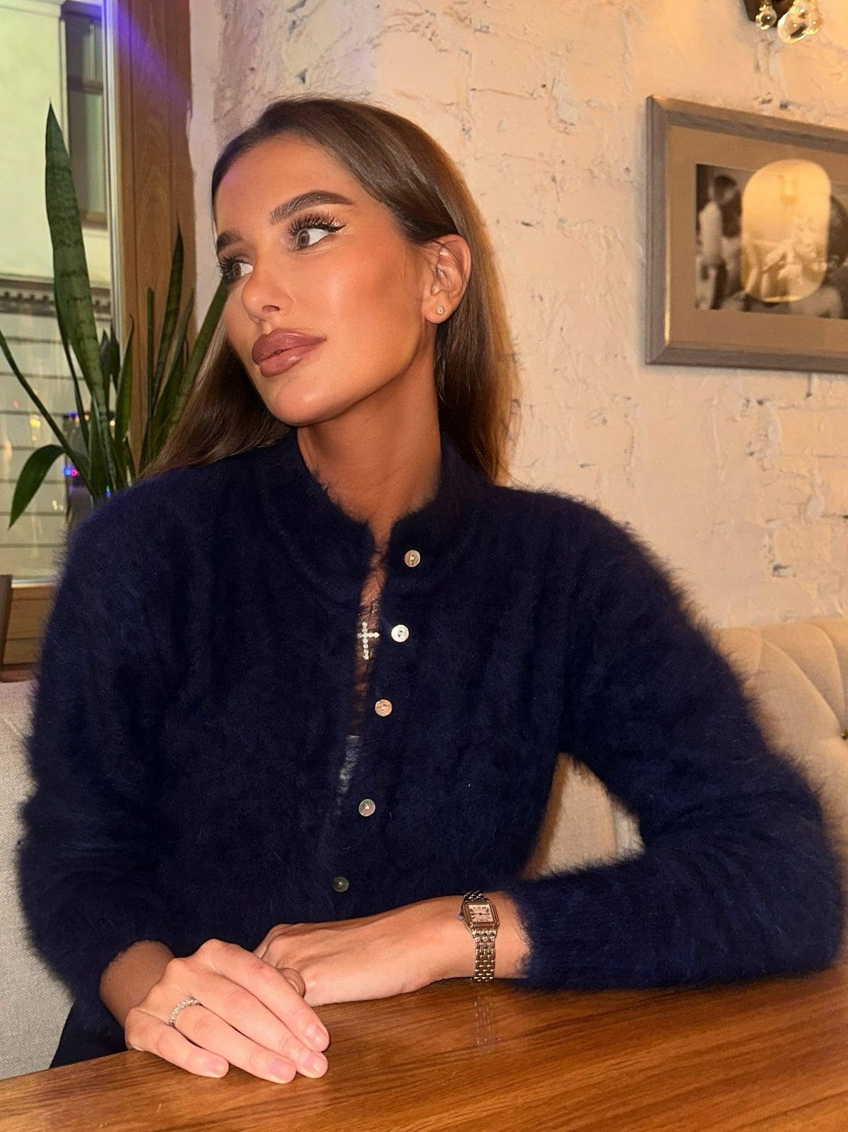 Round-Neck Fleece Long-Sleeve Cardigan