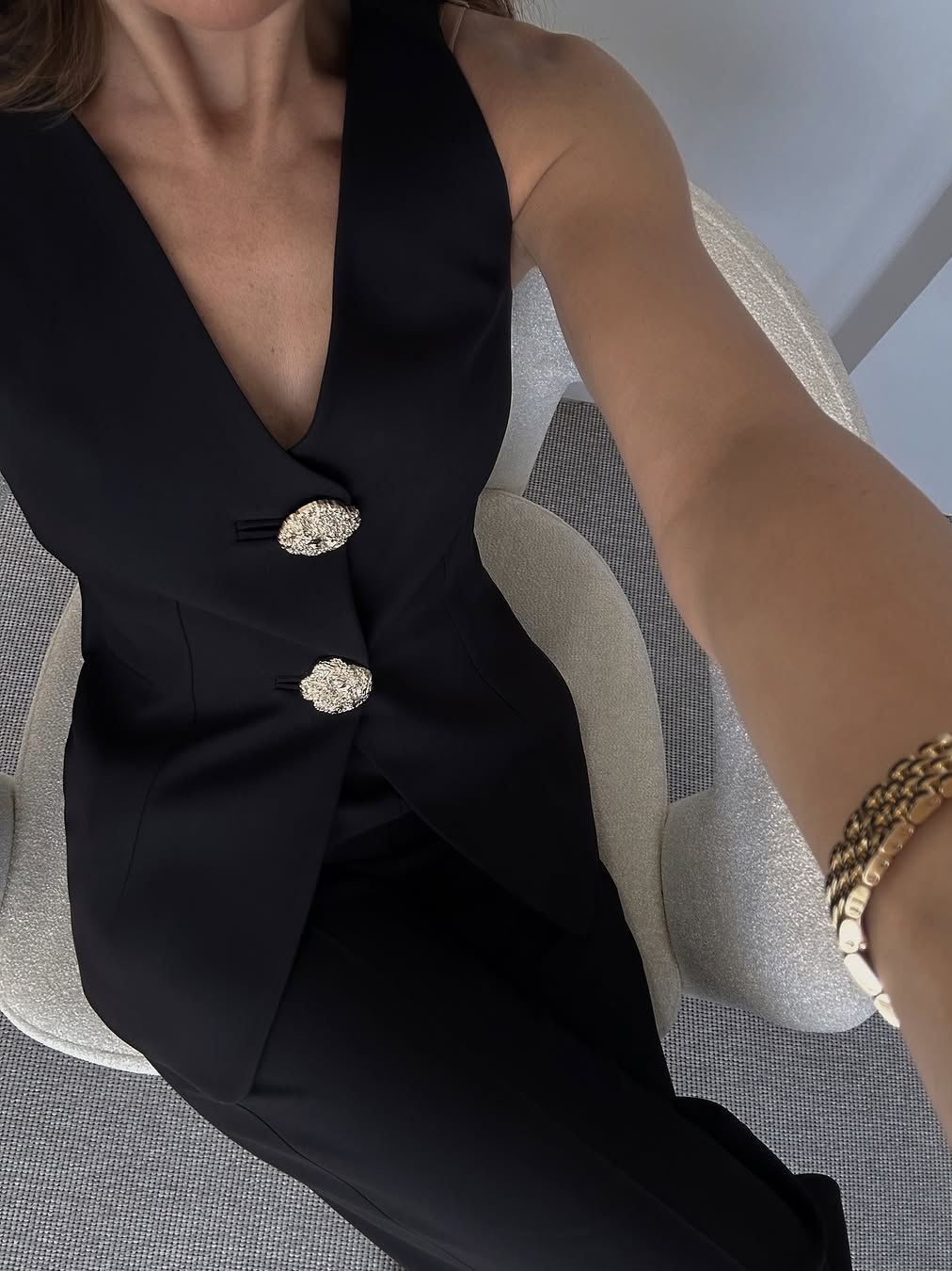 Button Split Sleeveless Pants Set