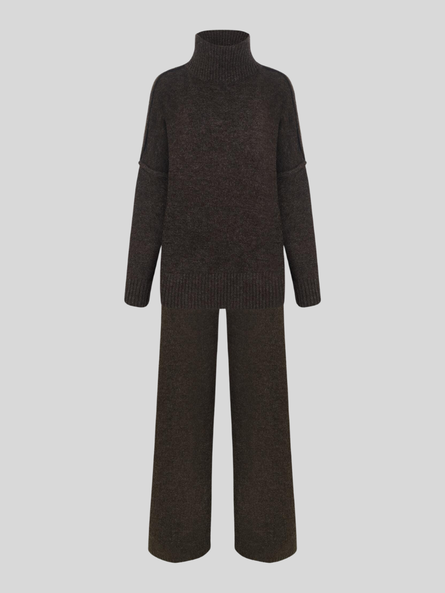 Plain Turtleneck Knit Pants Set