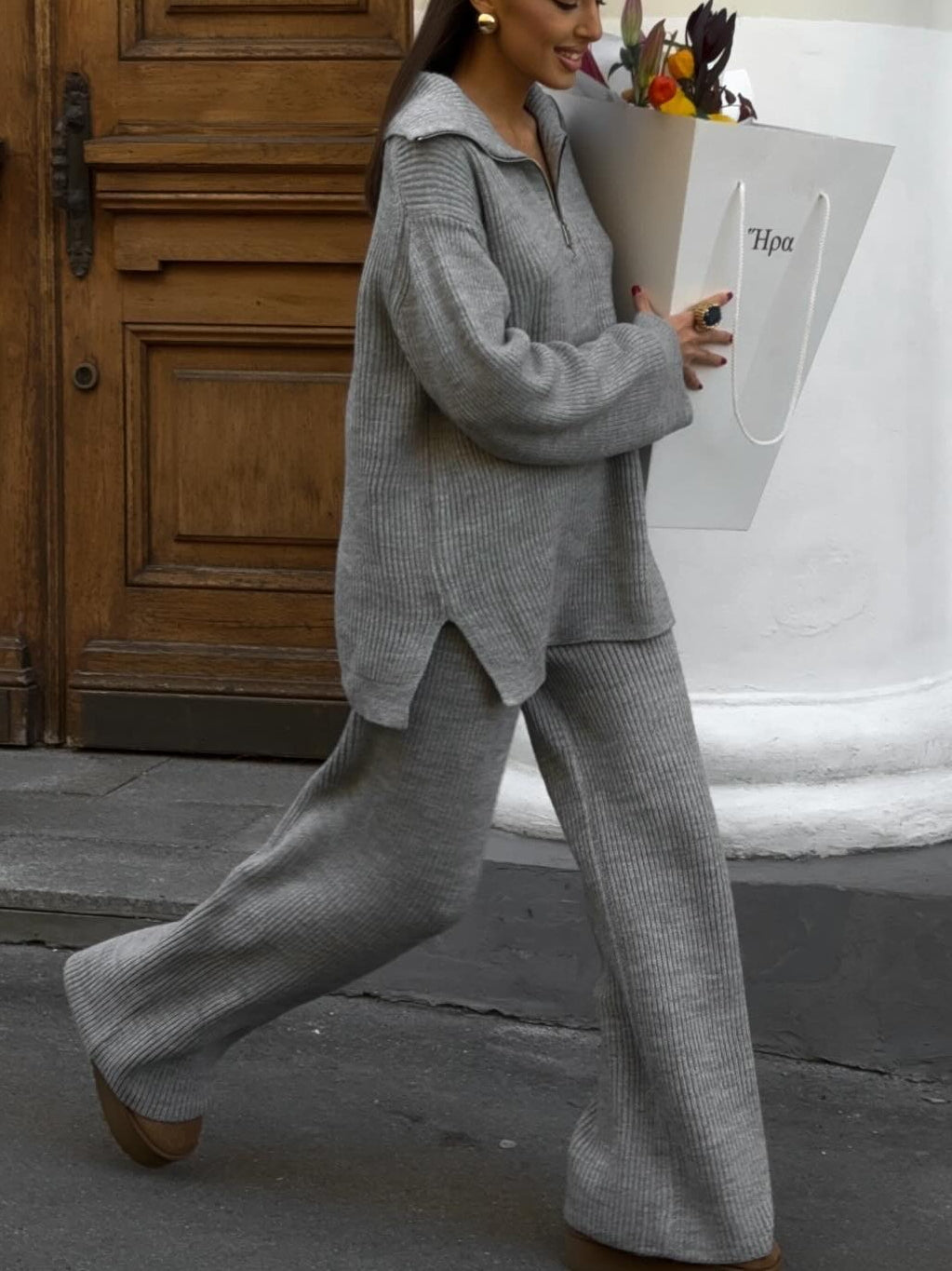 Minimalist Zipper Sweater Set