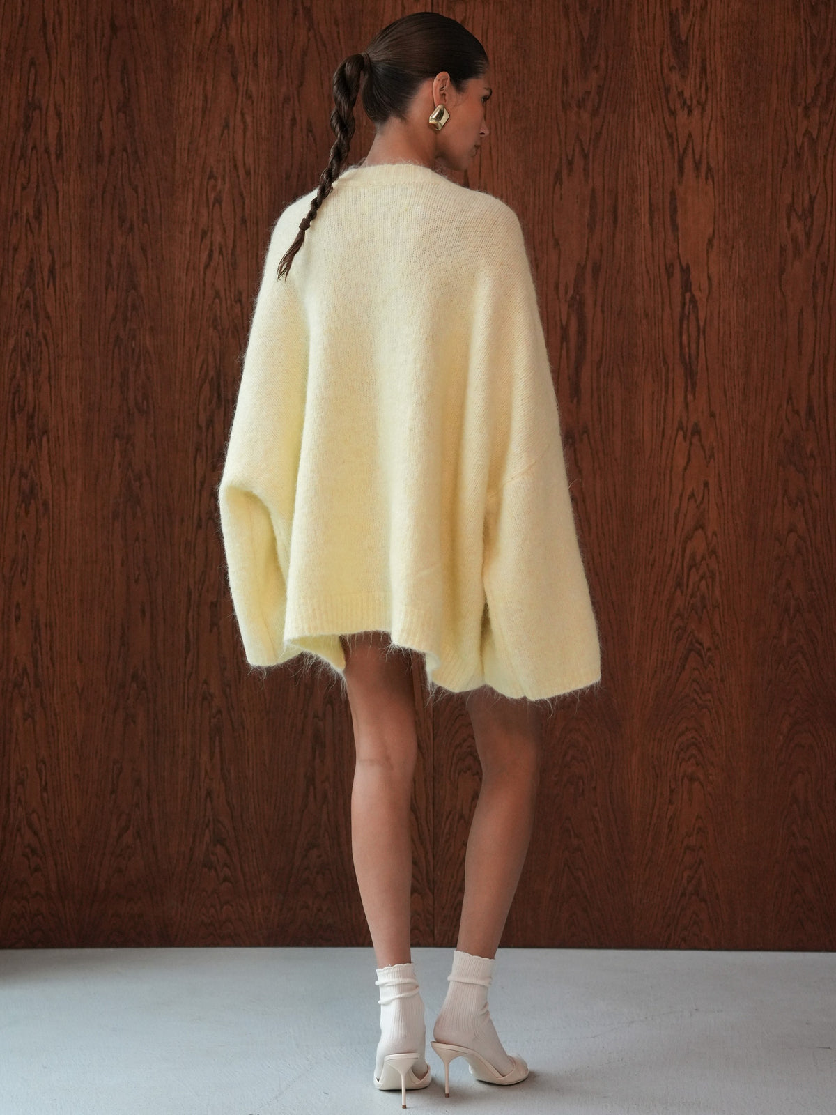 Solid-Color V-Neck Silhouette Sweater