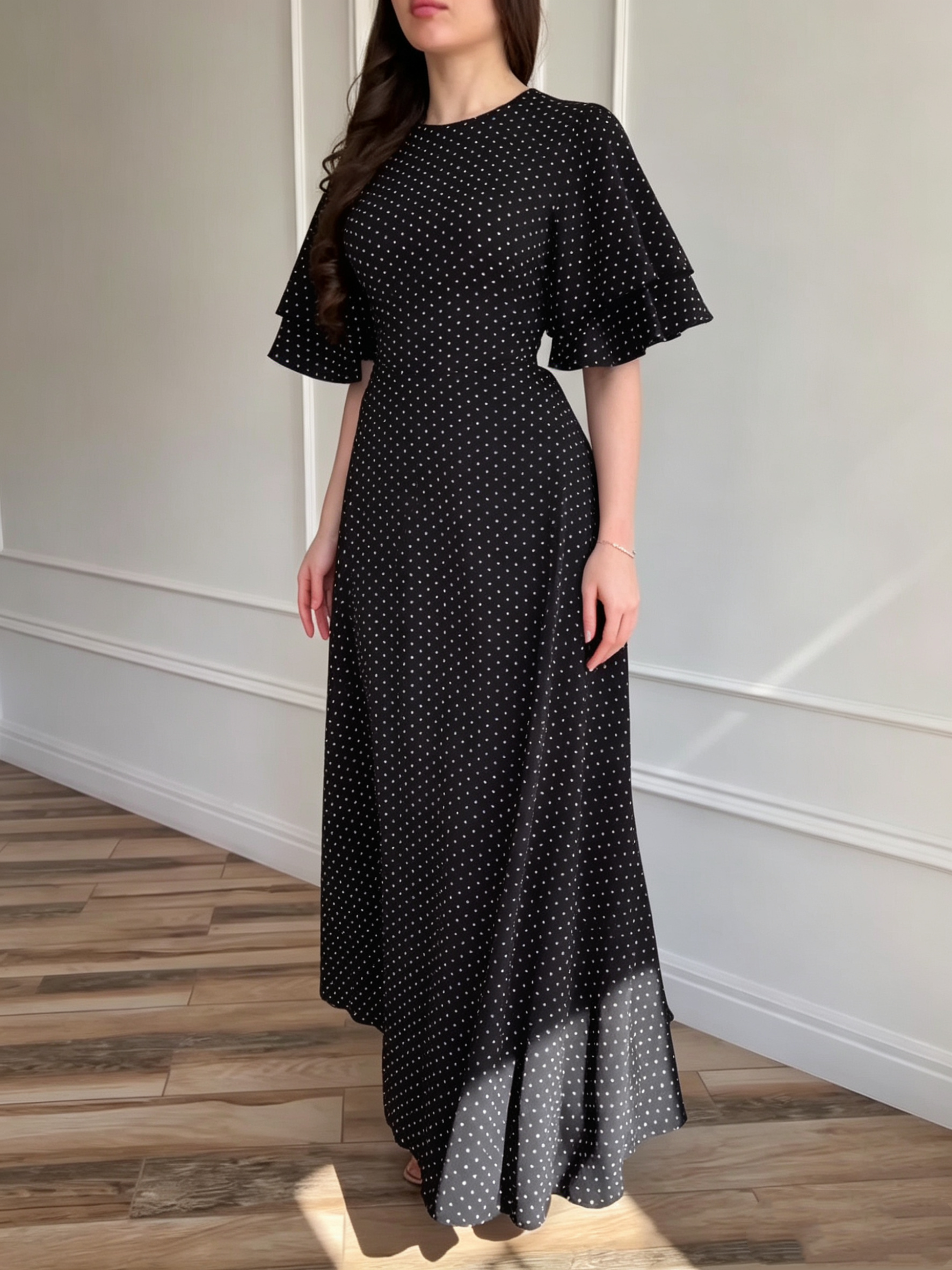 Polka-dot Fitted Tie-Waist Dress