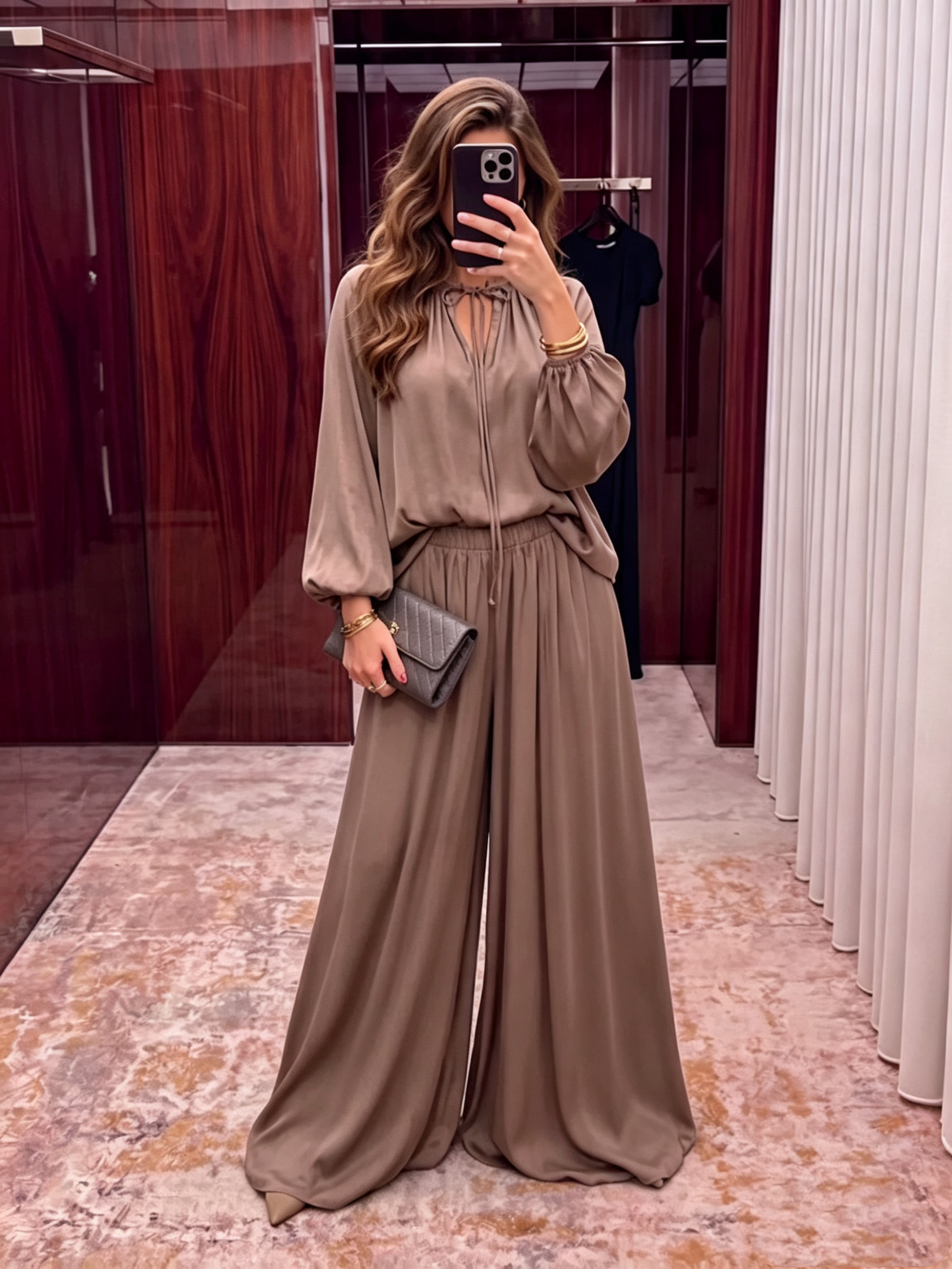 Satin-Silhouette Tie-Front Set