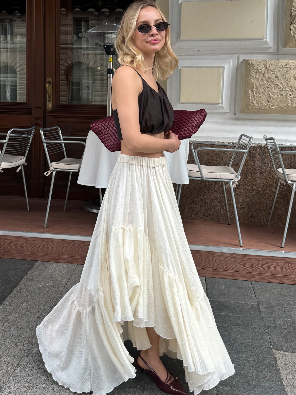 Irregular-Hem Ruffled Skirt