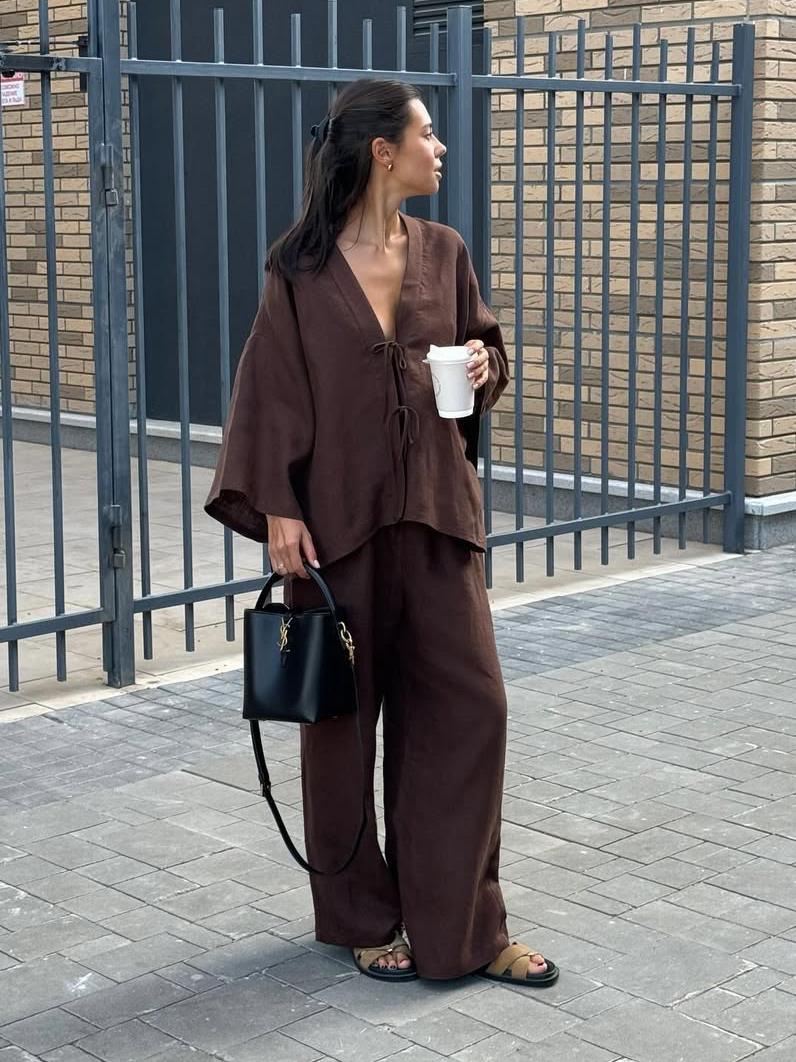 Loose Tie Cotton Linen Suit