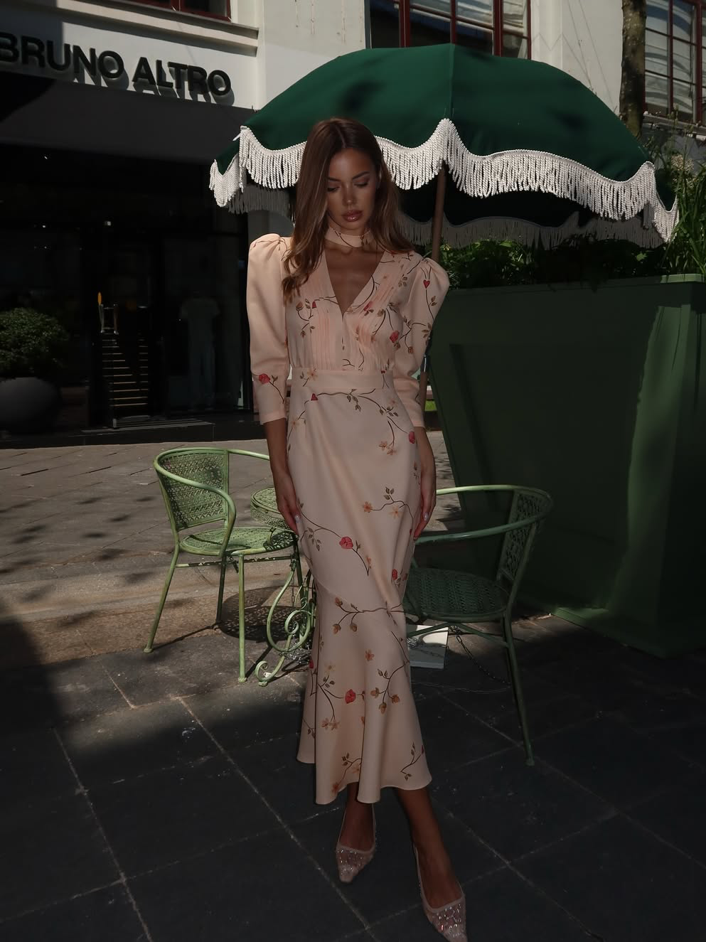 Pleated Printed Maxi Dress