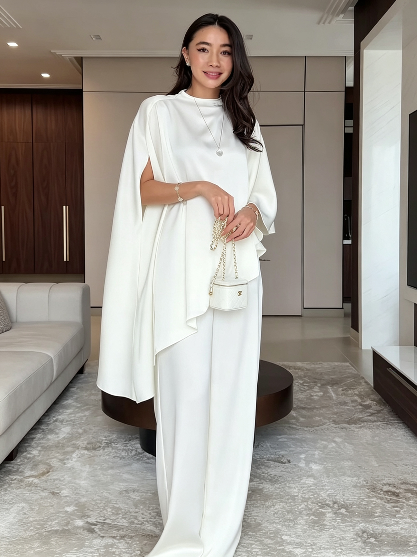 Asymmetrical Shawl-Collared Top Set