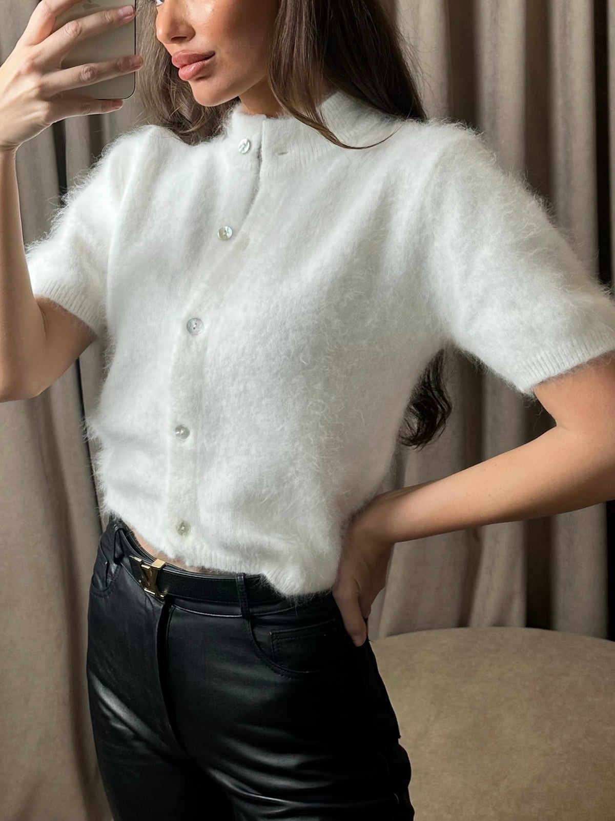 Retro Half-Turtleneck Knit Cardigan