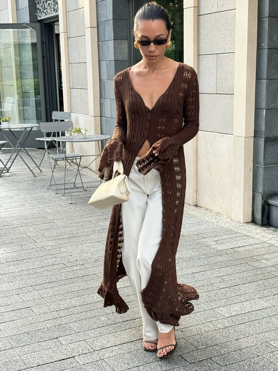 Flare Sleeve Knit Long Cardigan