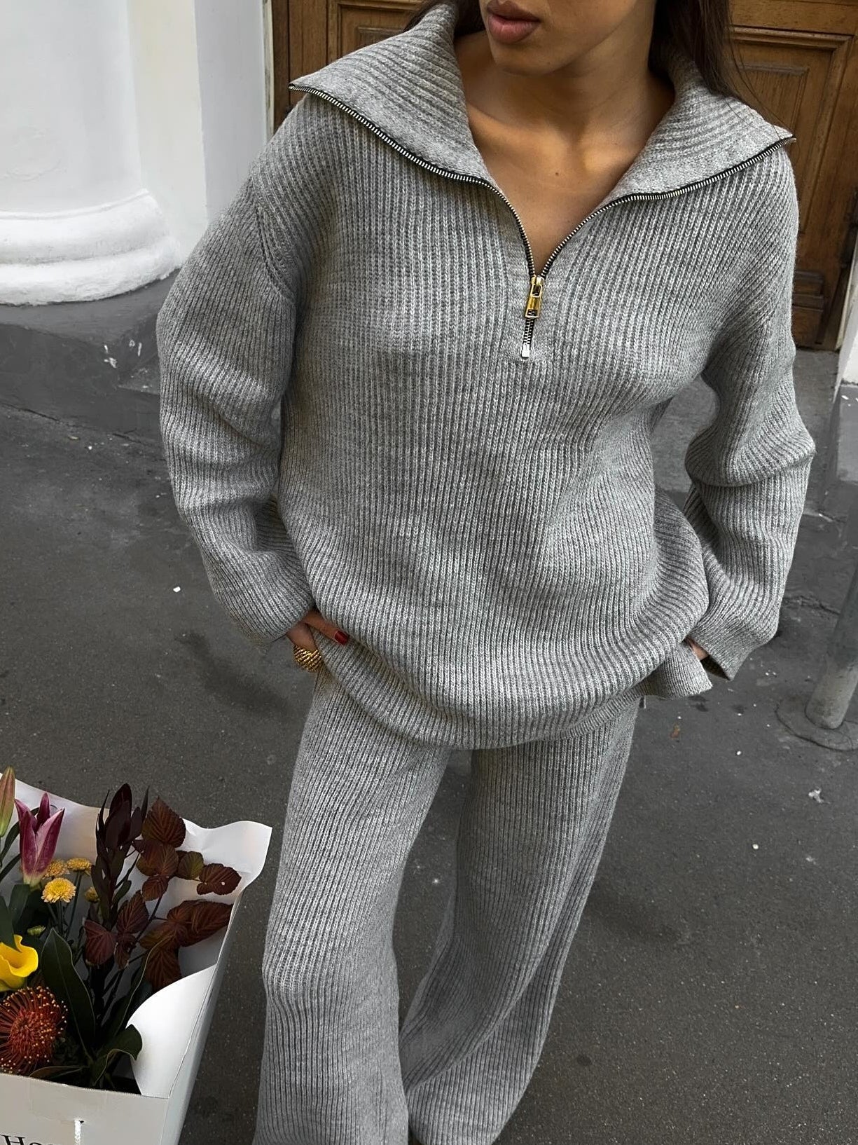 Minimalist Zipper Sweater Set