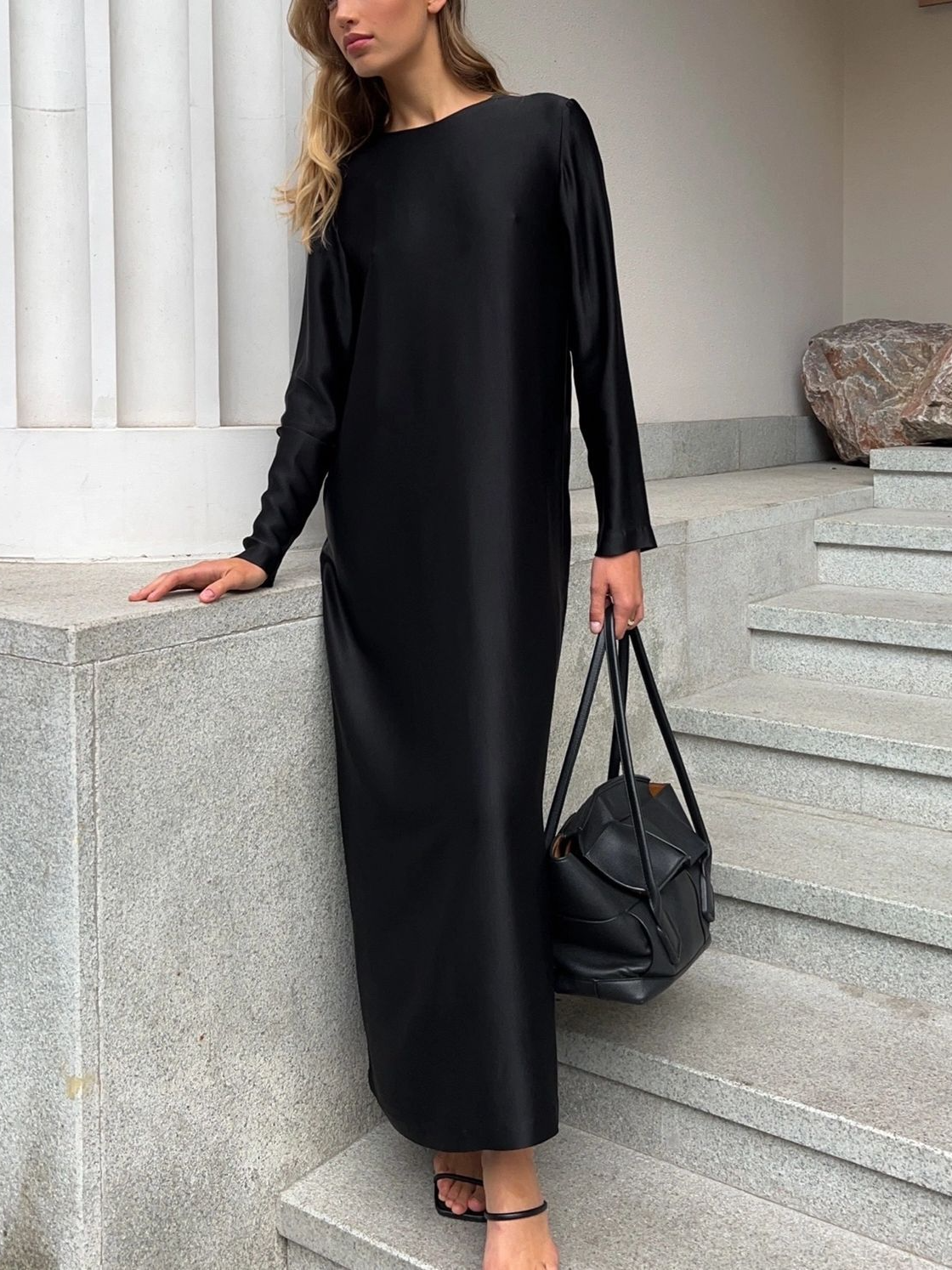 black satin maxi dress with slit Slit satin maxi dress