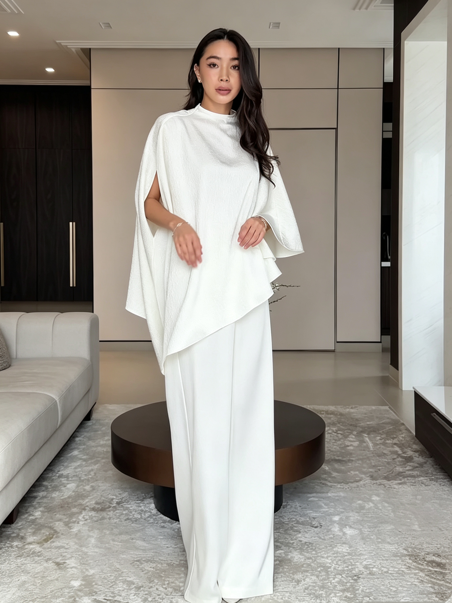 Asymmetrical Shawl-Collared Top Set