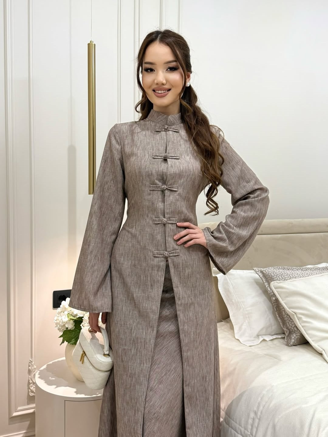 Button-Front Linen Two-Piece Set