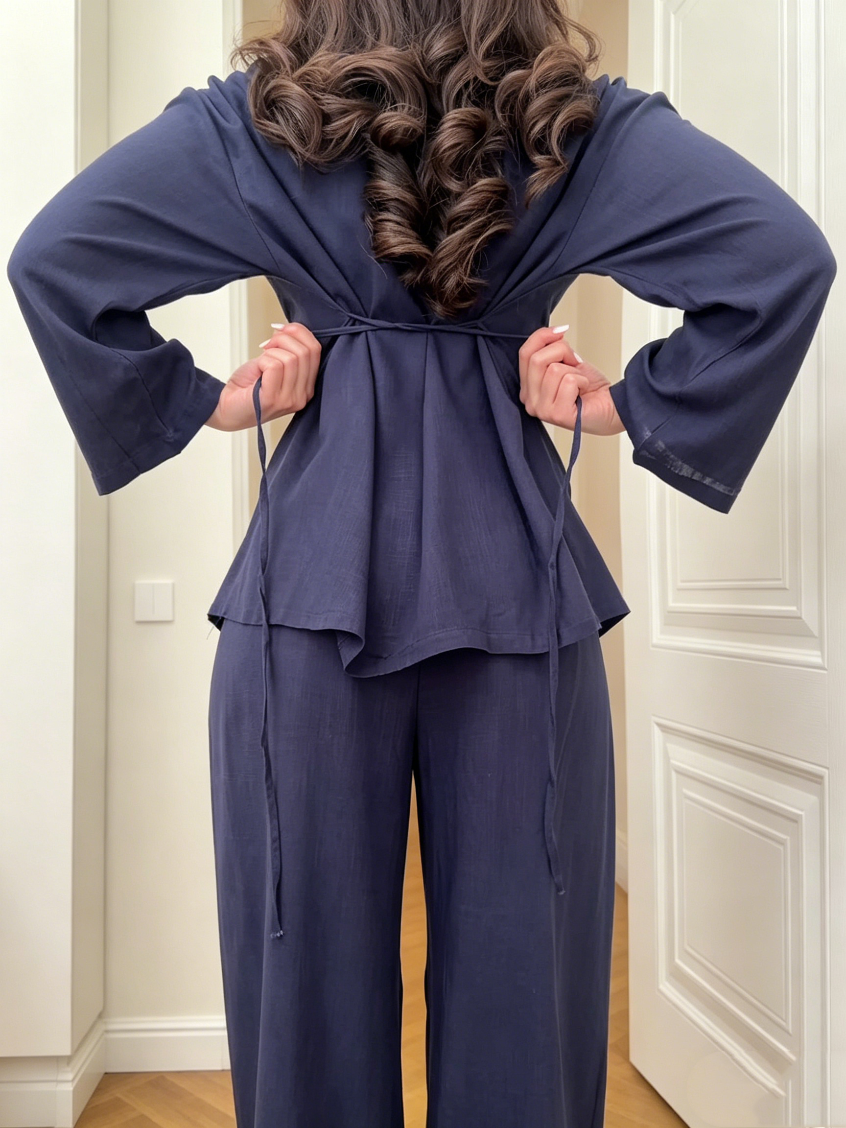 Lace-Up and Button Two-Piece Set