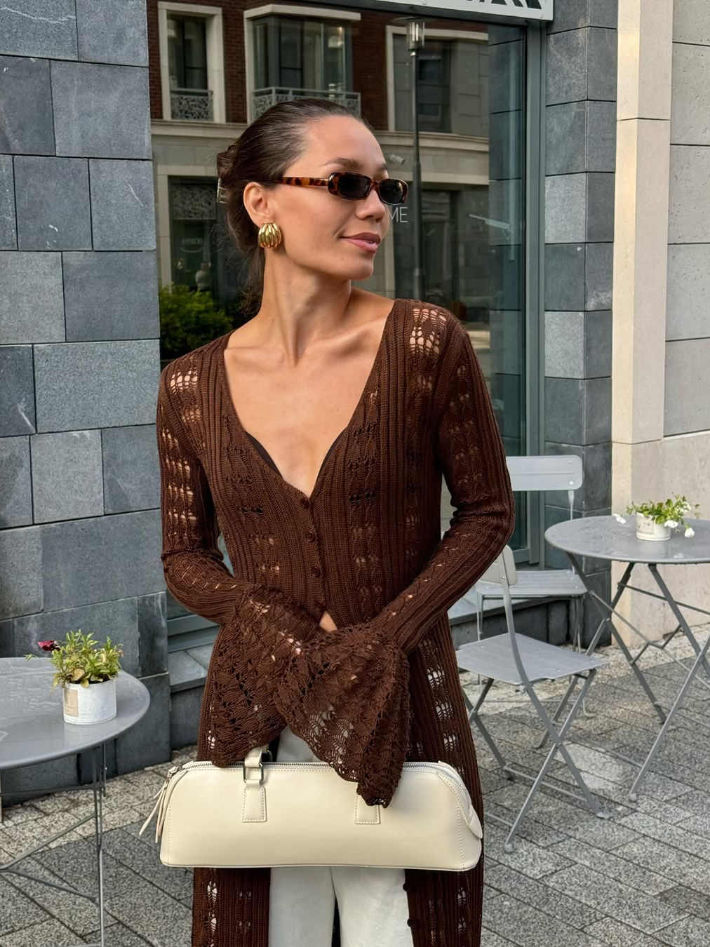 Flare Sleeve Knit Long Cardigan