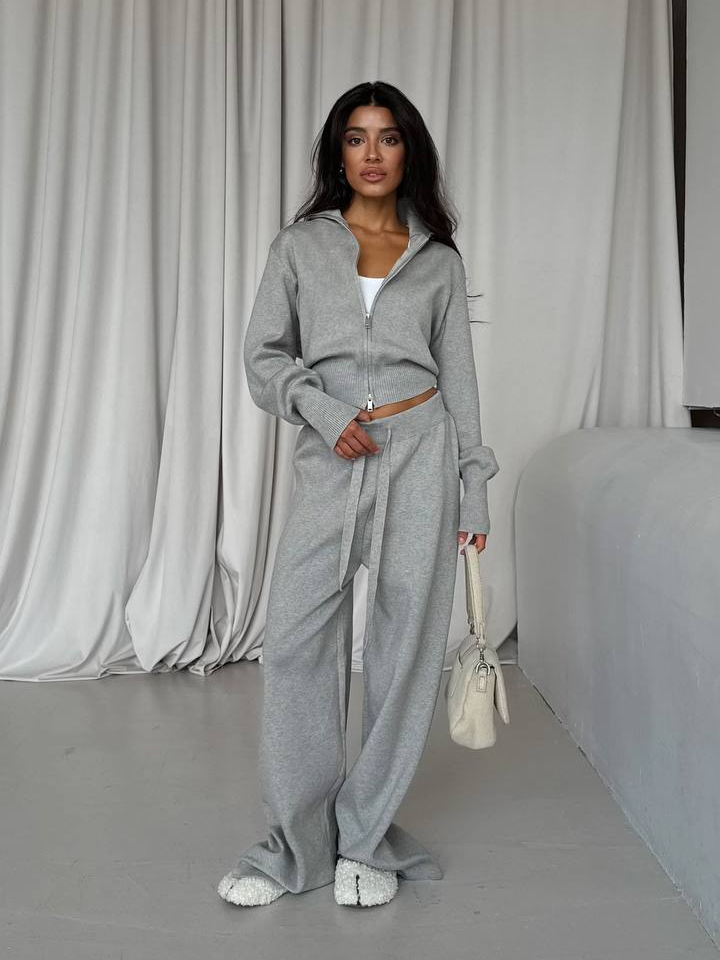 Double-Zip Crop Sweater Set