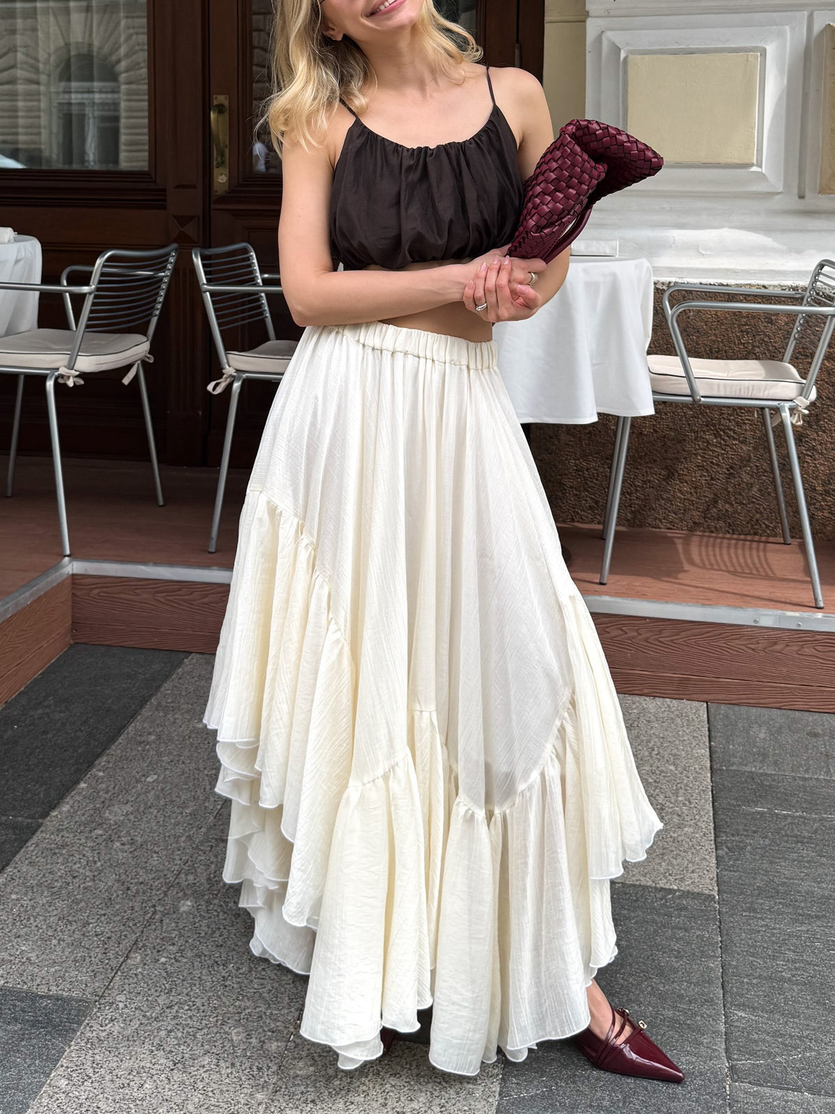 Irregular-Hem Ruffled Skirt