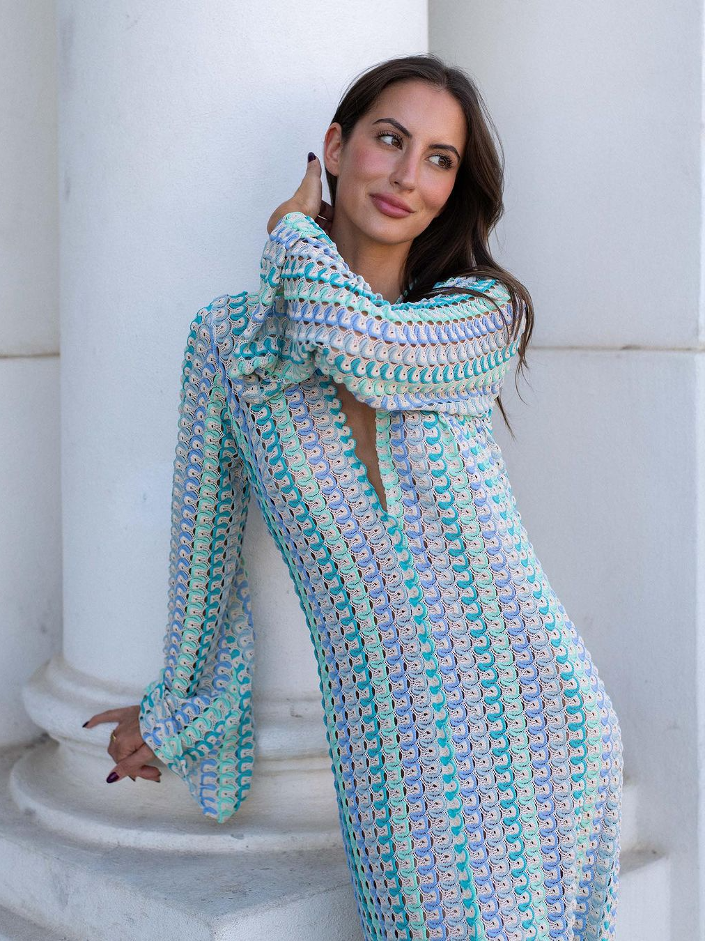 Rainbow Knit Long Cardigan